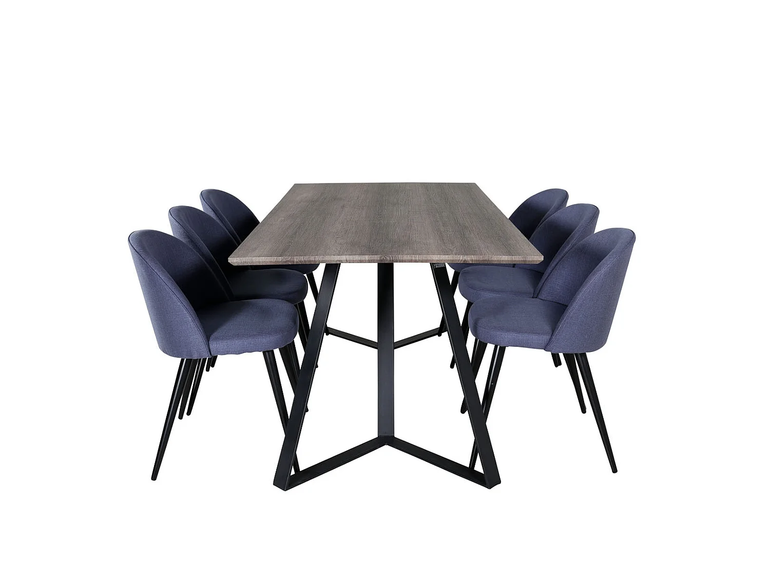 MarinaGRBL ensemble table, table El bois décor gris et 6 Velvet chaises bleu.