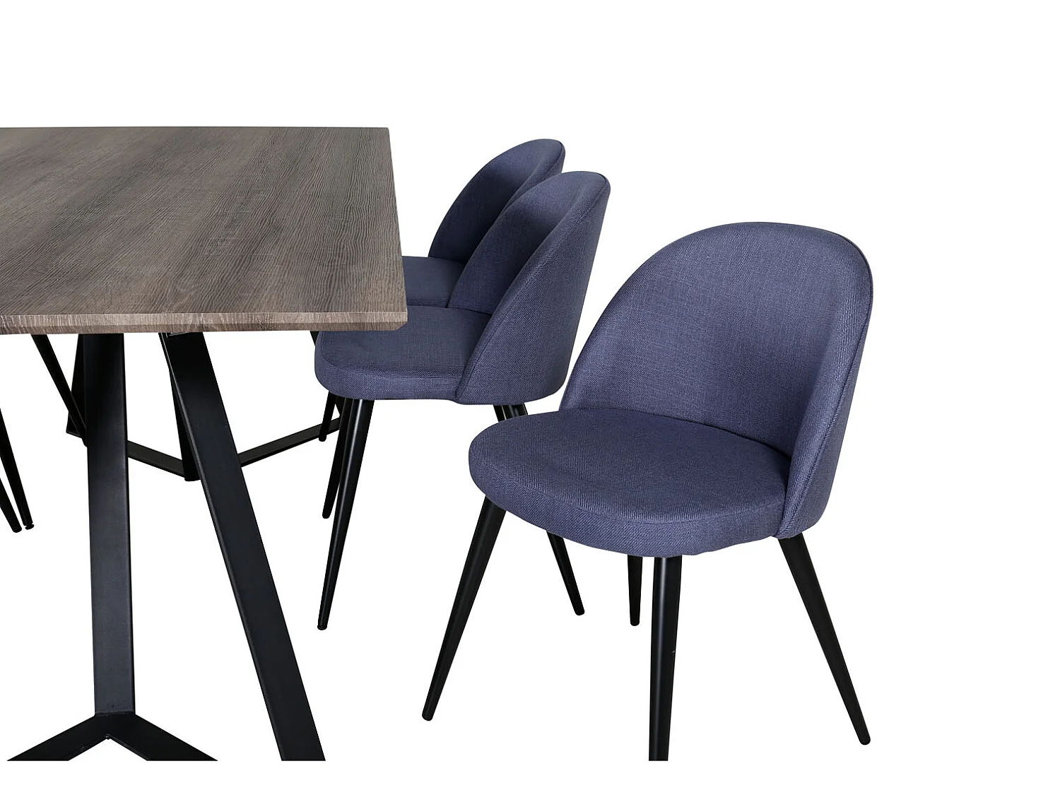 MarinaGRBL ensemble table, table El bois décor gris et 6 Velvet chaises bleu.