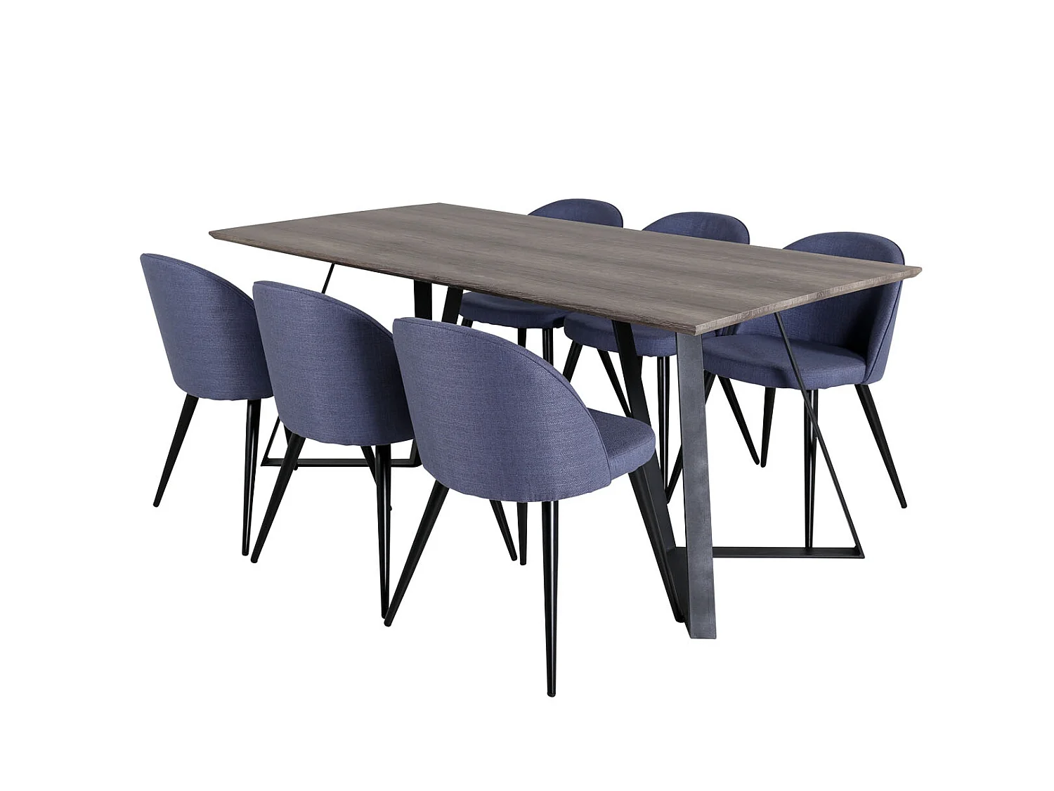 MarinaGRBL ensemble table, table El bois décor gris et 6 Velvet chaises bleu.