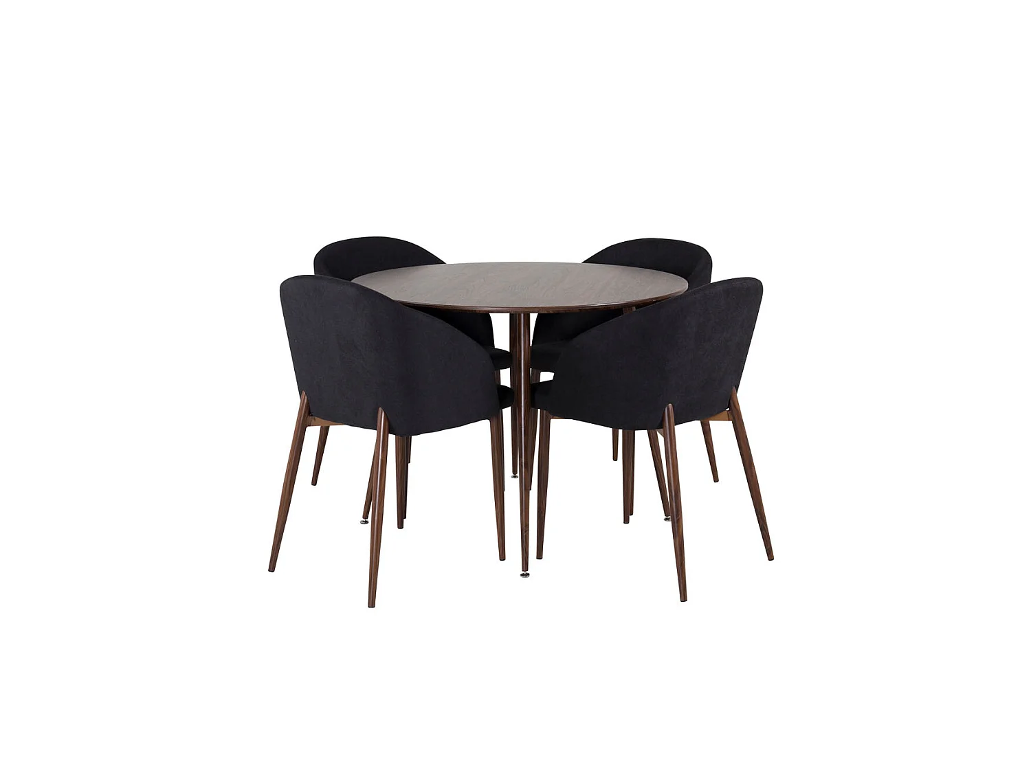 PlazaWA100 ensemble table, table noyer décor et 4 Arch chaises noir.