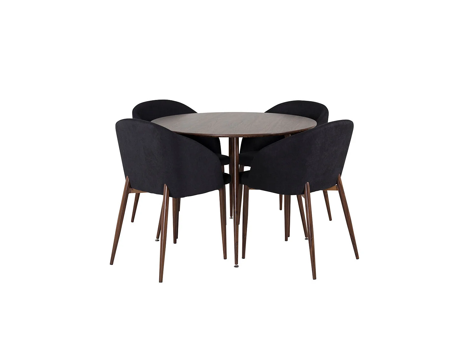 PlazaWA100 ensemble table, table noyer décor et 4 Arch chaises noir.