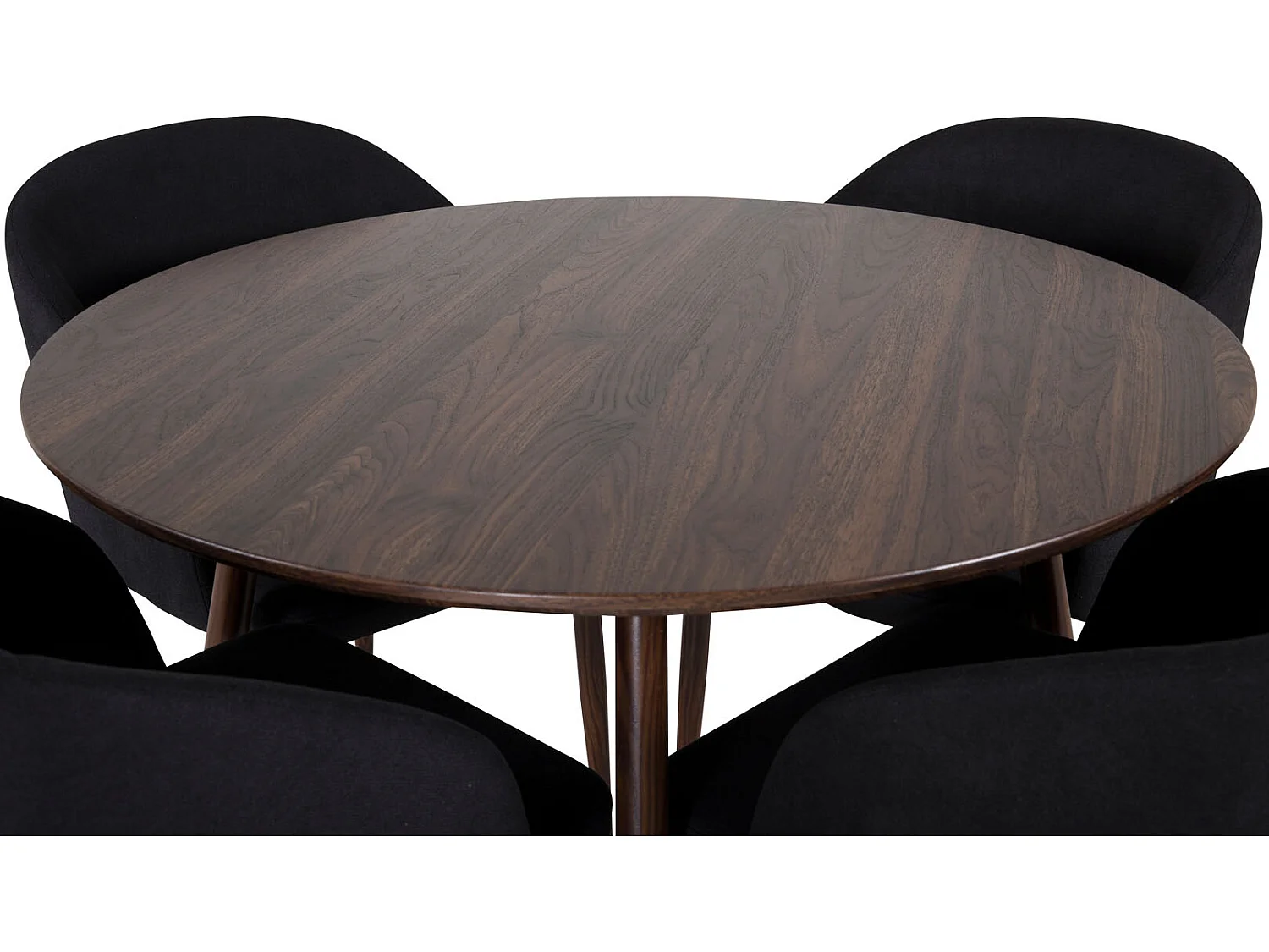 PlazaWA100 ensemble table, table noyer décor et 4 Arch chaises noir.