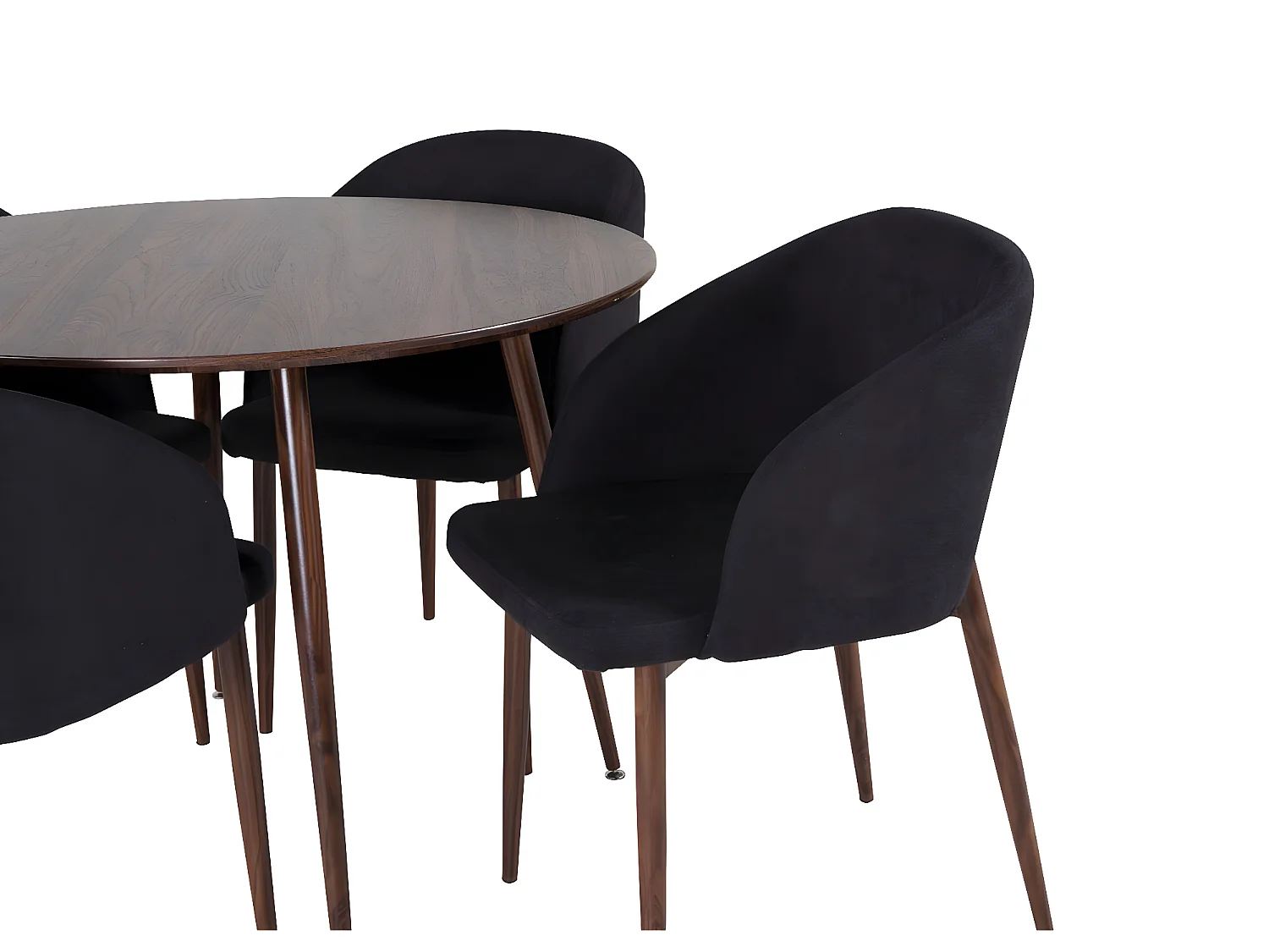 PlazaWA100 ensemble table, table noyer décor et 4 Arch chaises noir.