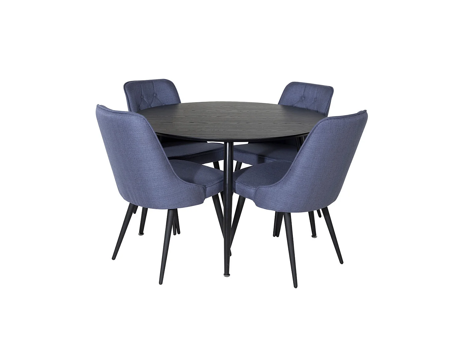DippØ115BLBL ensemble table, table noir et 4 Velvet Deluxe chaises bleu, noir.