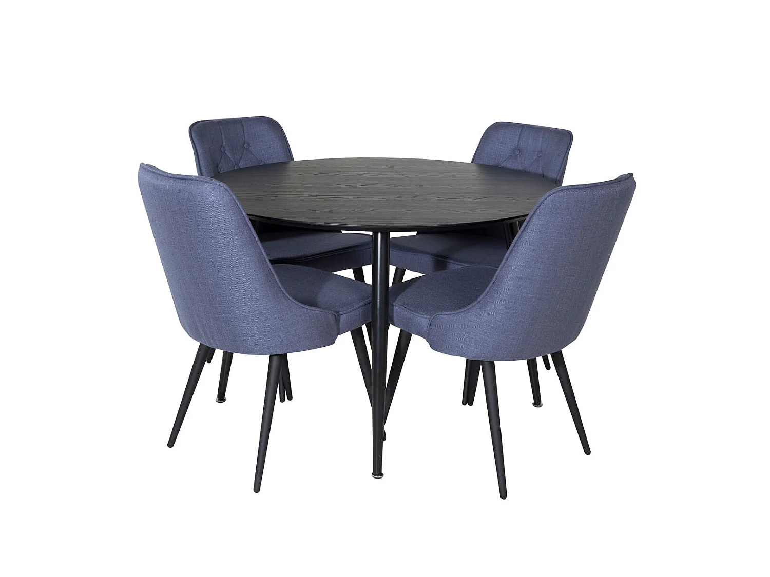 DippØ115BLBL ensemble table, table noir et 4 Velvet Deluxe chaises bleu, noir.