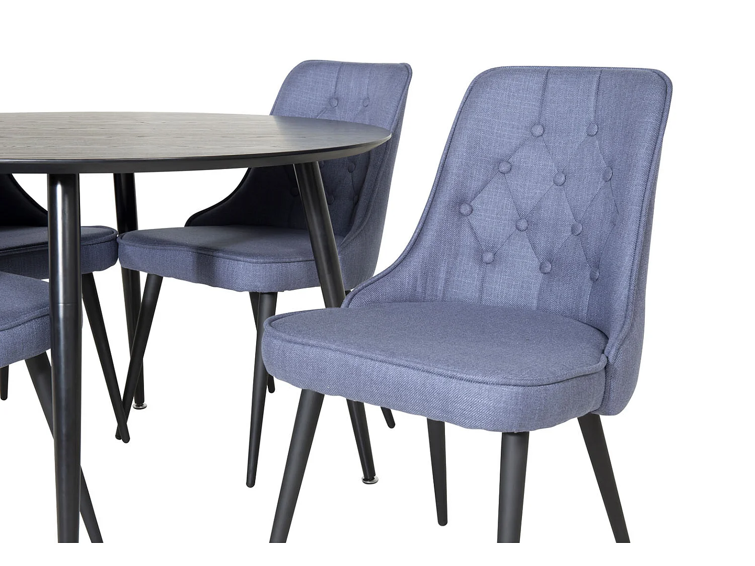 DippØ115BLBL ensemble table, table noir et 4 Velvet Deluxe chaises bleu, noir.