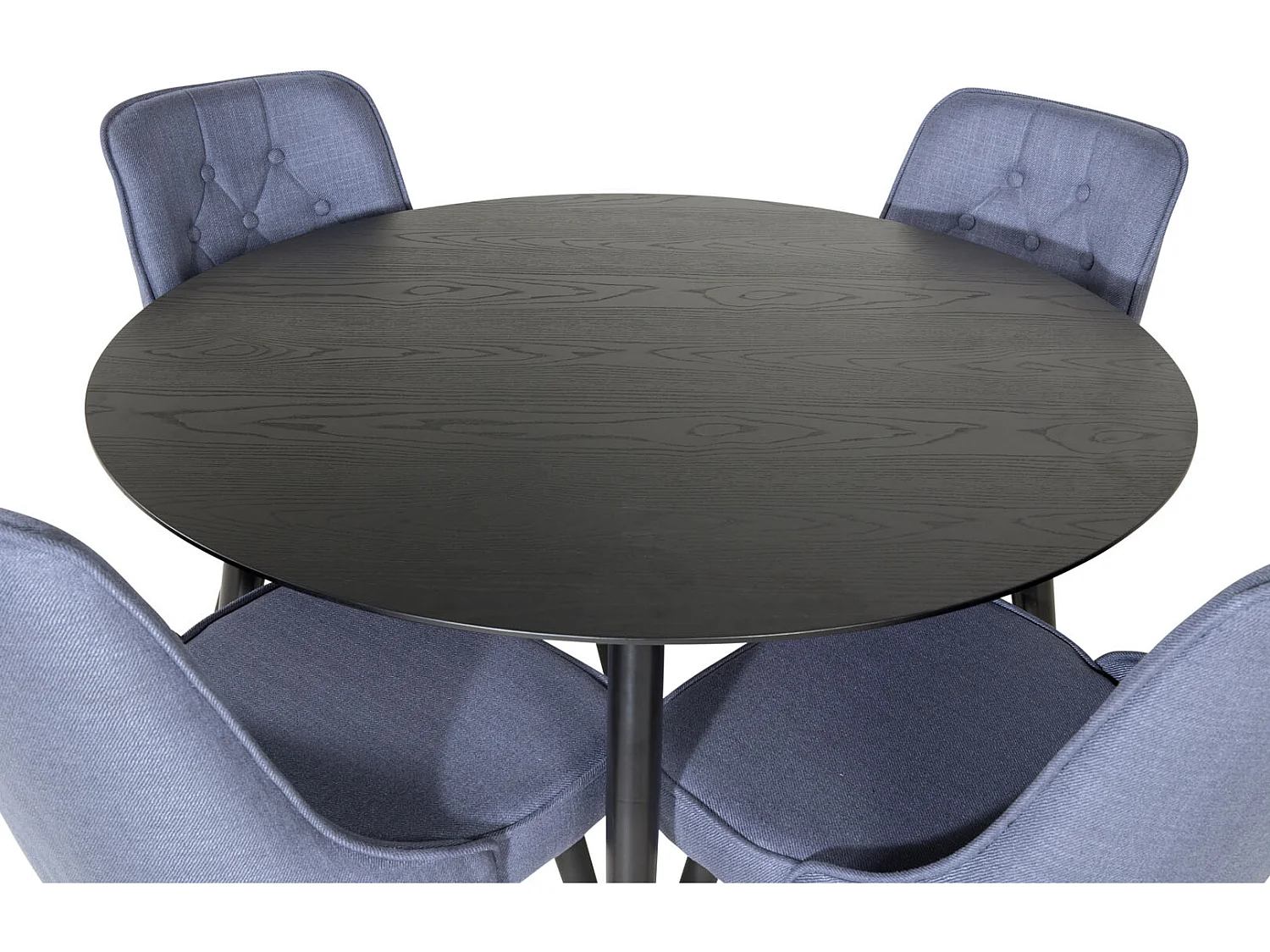 DippØ115BLBL ensemble table, table noir et 4 Velvet Deluxe chaises bleu, noir.