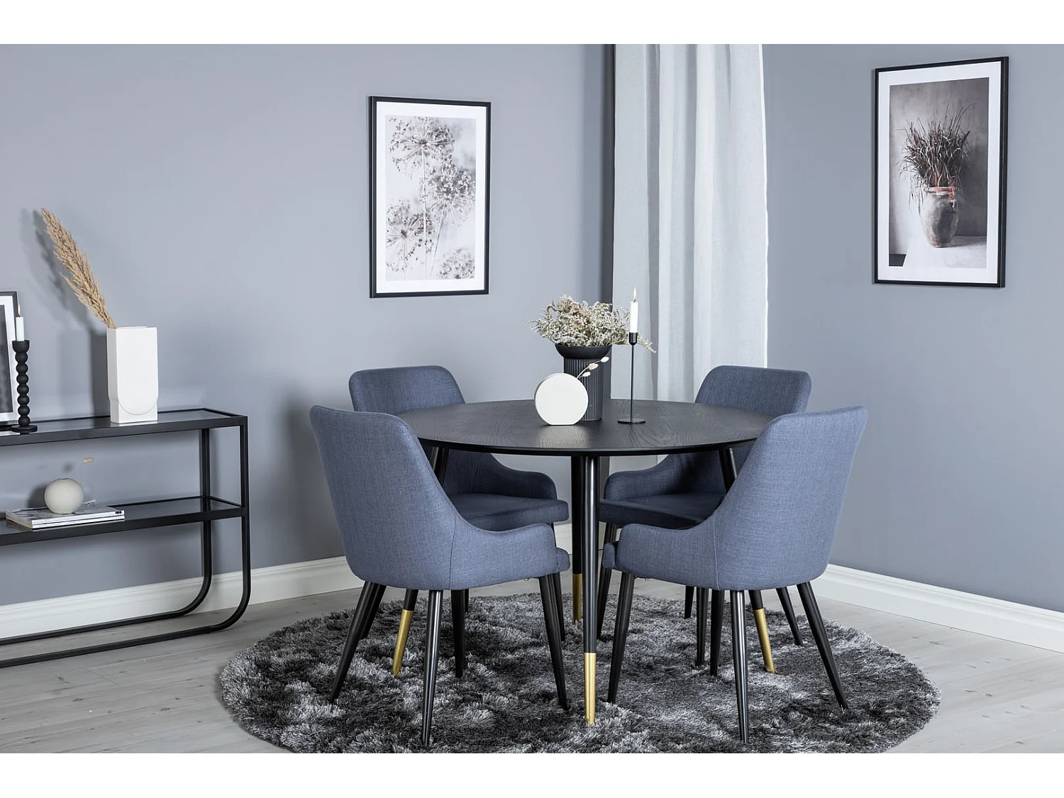 DippØ115BLBR ensemble table, table noir et 4 Plaza chaises bleu, noir.