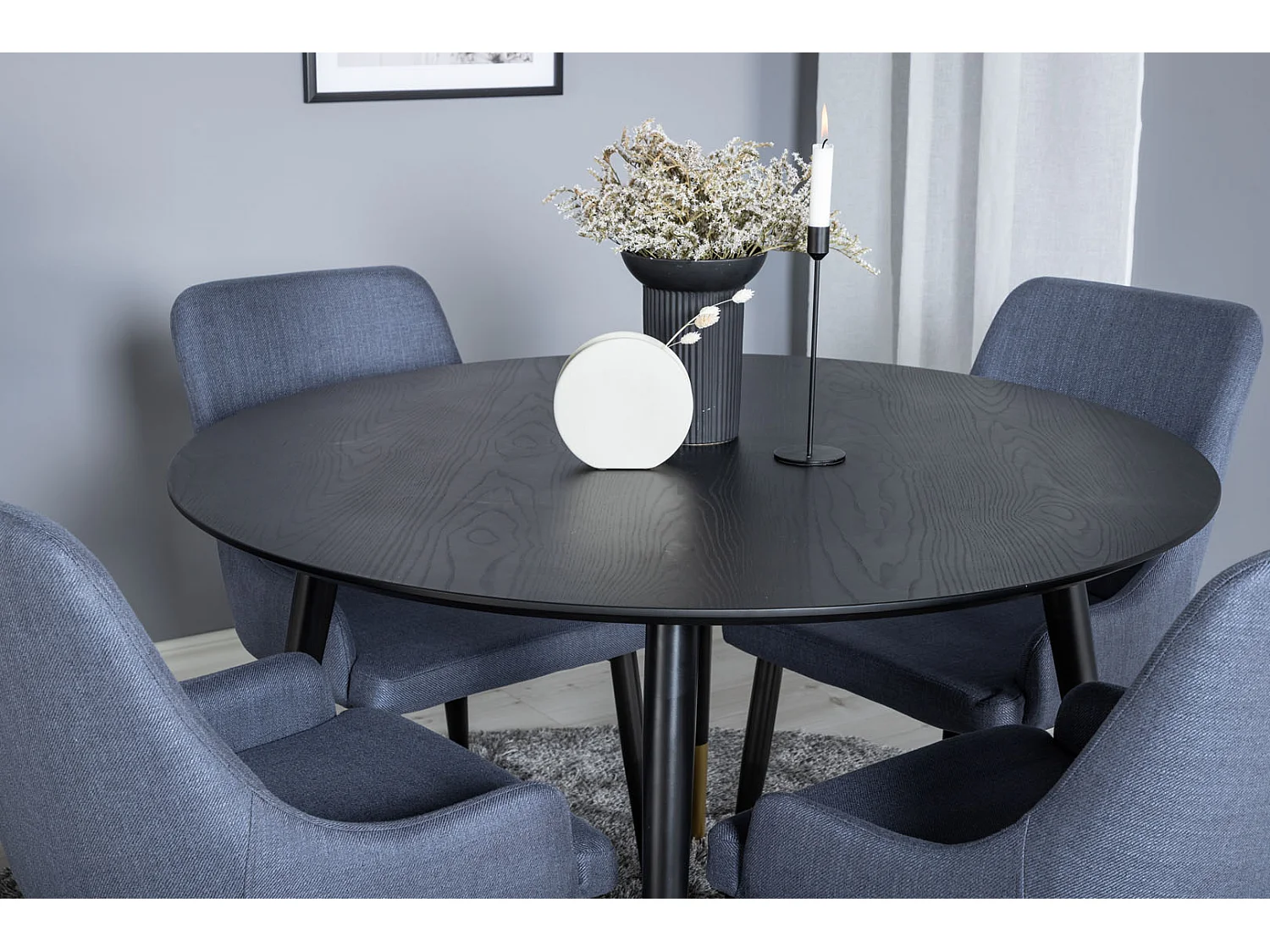 DippØ115BLBR ensemble table, table noir et 4 Plaza chaises bleu, noir.