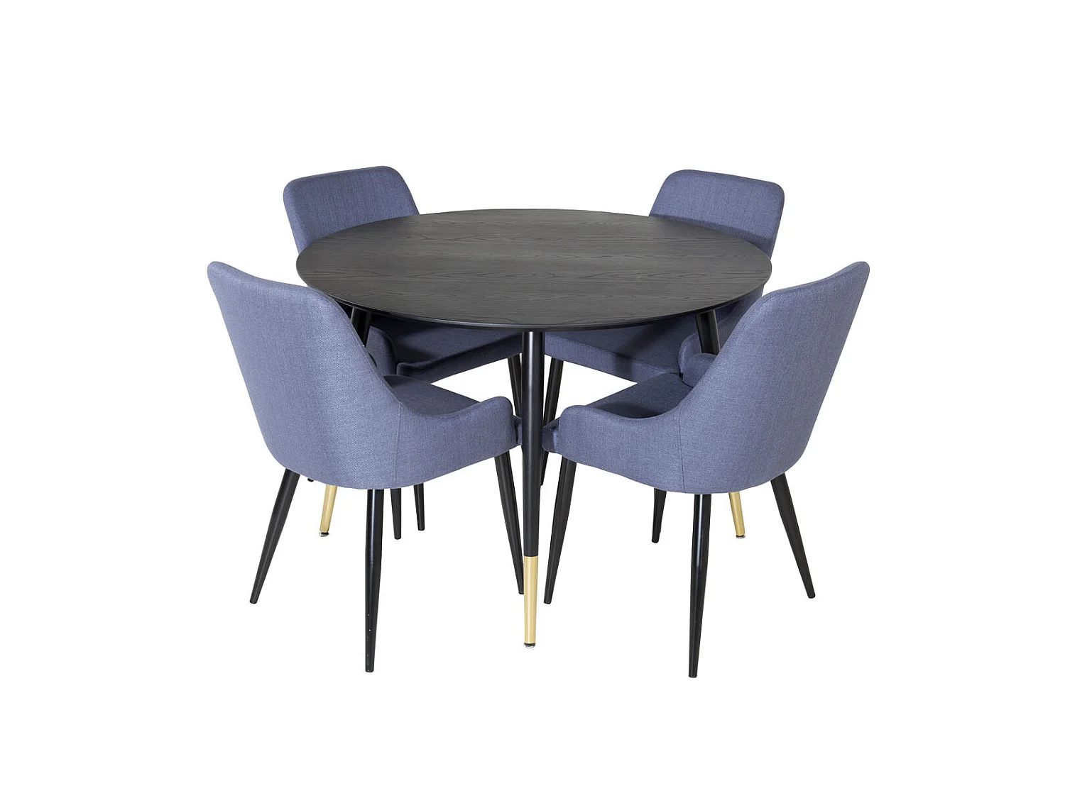 DippØ115BLBR ensemble table, table noir et 4 Plaza chaises bleu, noir.