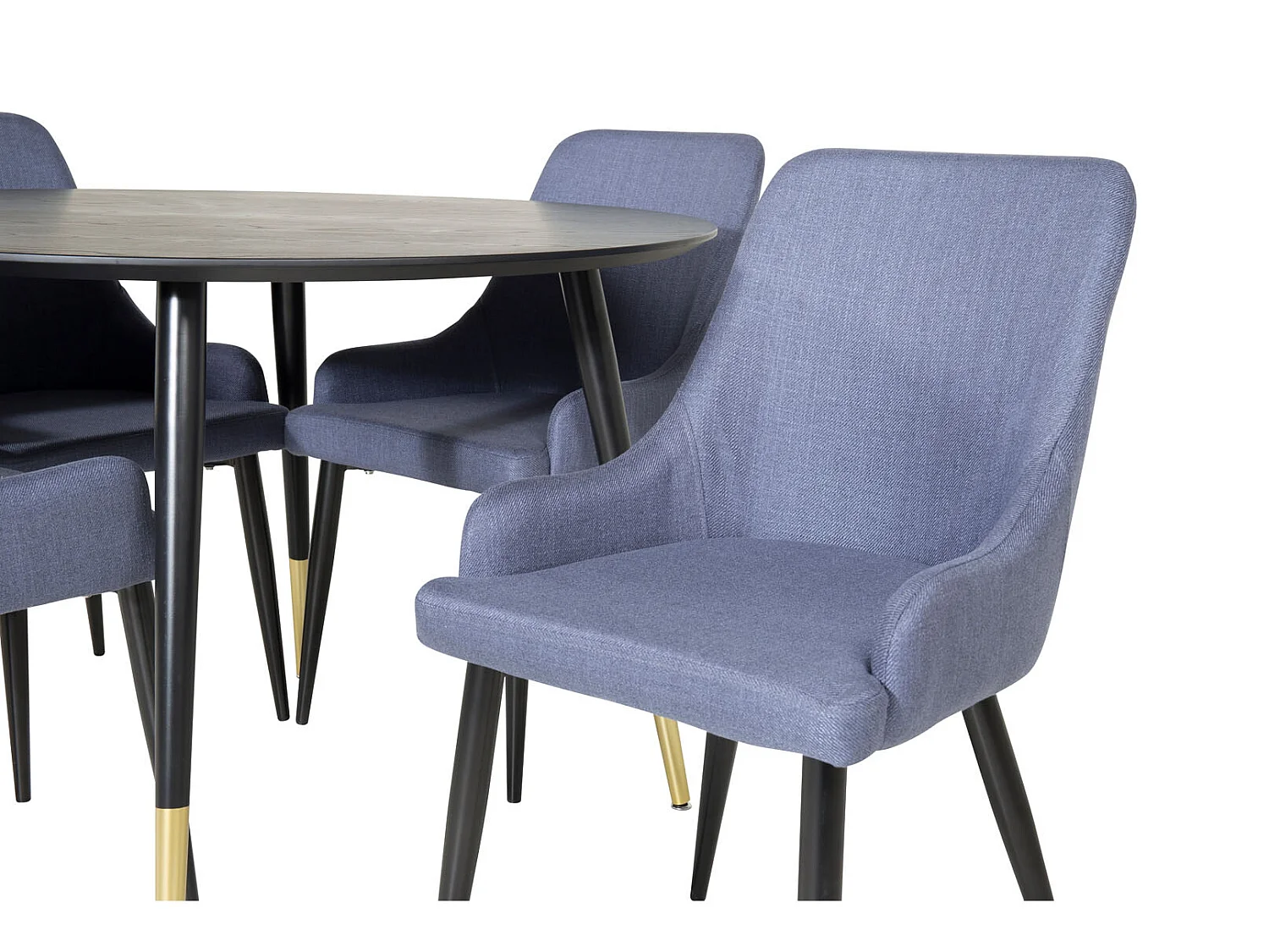 DippØ115BLBR ensemble table, table noir et 4 Plaza chaises bleu, noir.