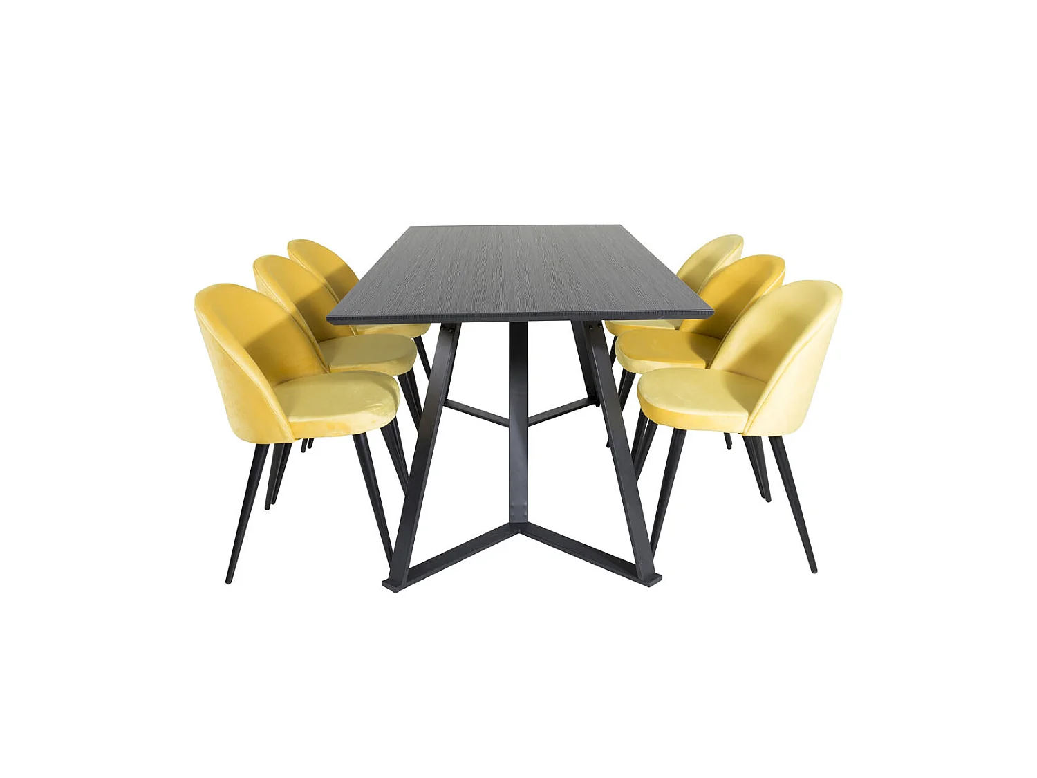 MarinaBLBL ensemble table, table noir et 6 Velvet chaises Velours jaune, noir.