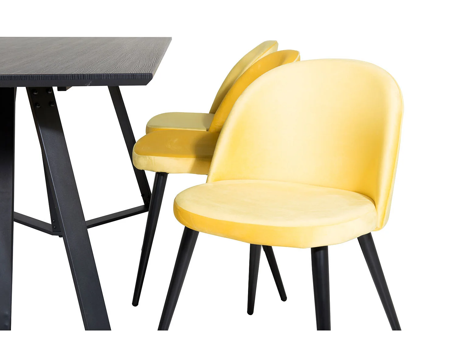 MarinaBLBL ensemble table, table noir et 6 Velvet chaises Velours jaune, noir.