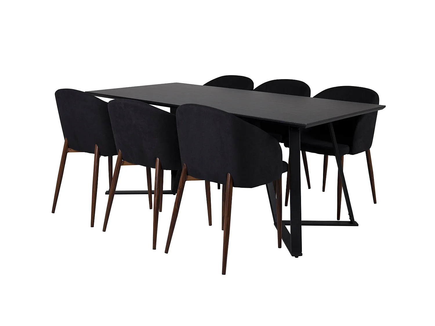 MarinaBLBL ensemble table, table noir et 6 Arch chaises noir.