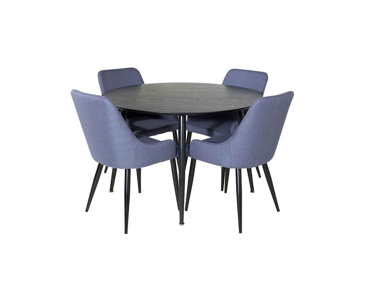 DippØ115BLBL ensemble table, table noir et 4 Plaza chaises bleu, noir.