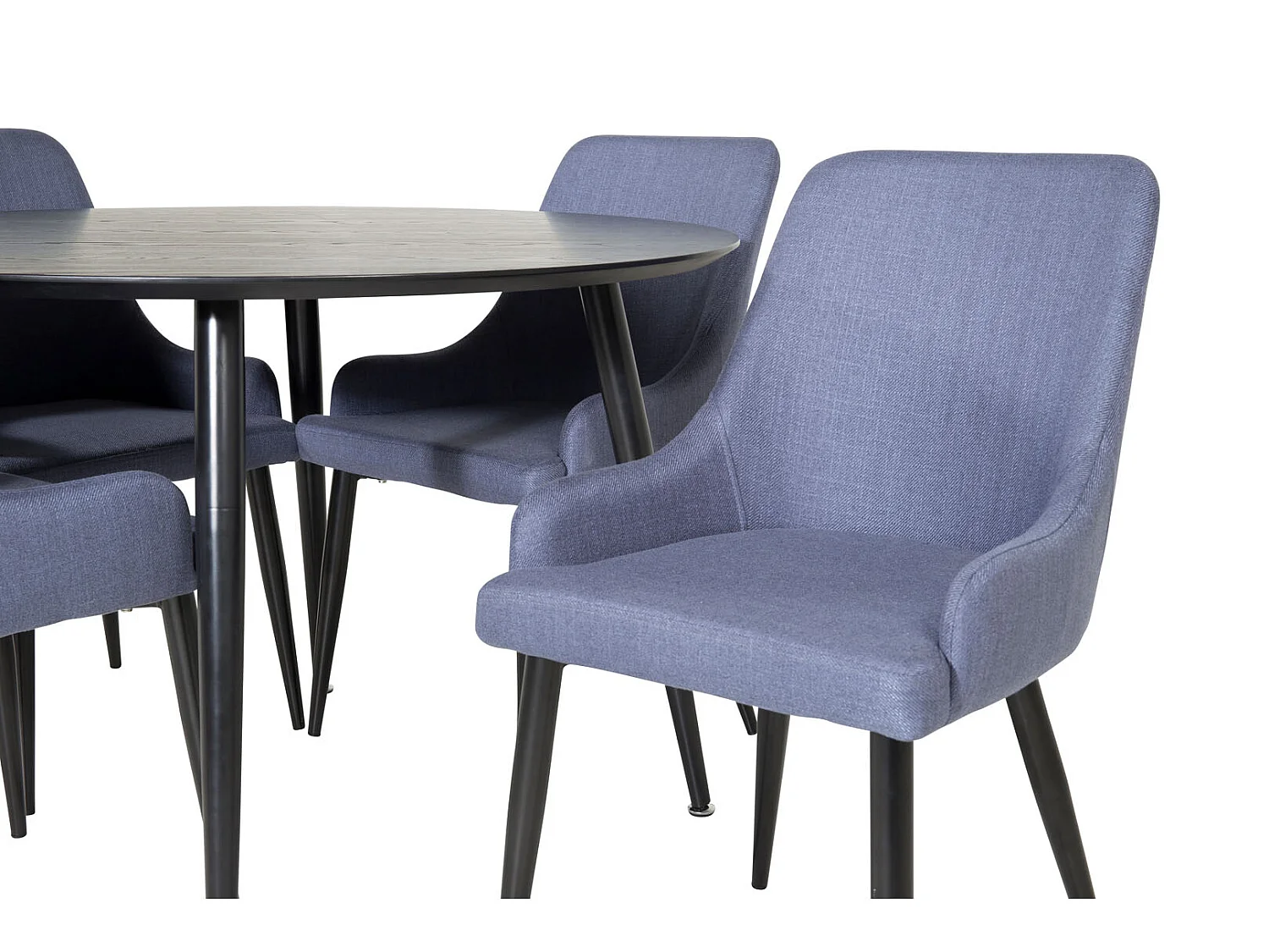DippØ115BLBL ensemble table, table noir et 4 Plaza chaises bleu, noir.