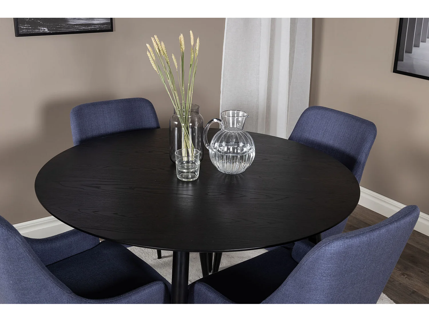 DippØ115BLBL ensemble table, table noir et 4 Plaza chaises bleu, noir.