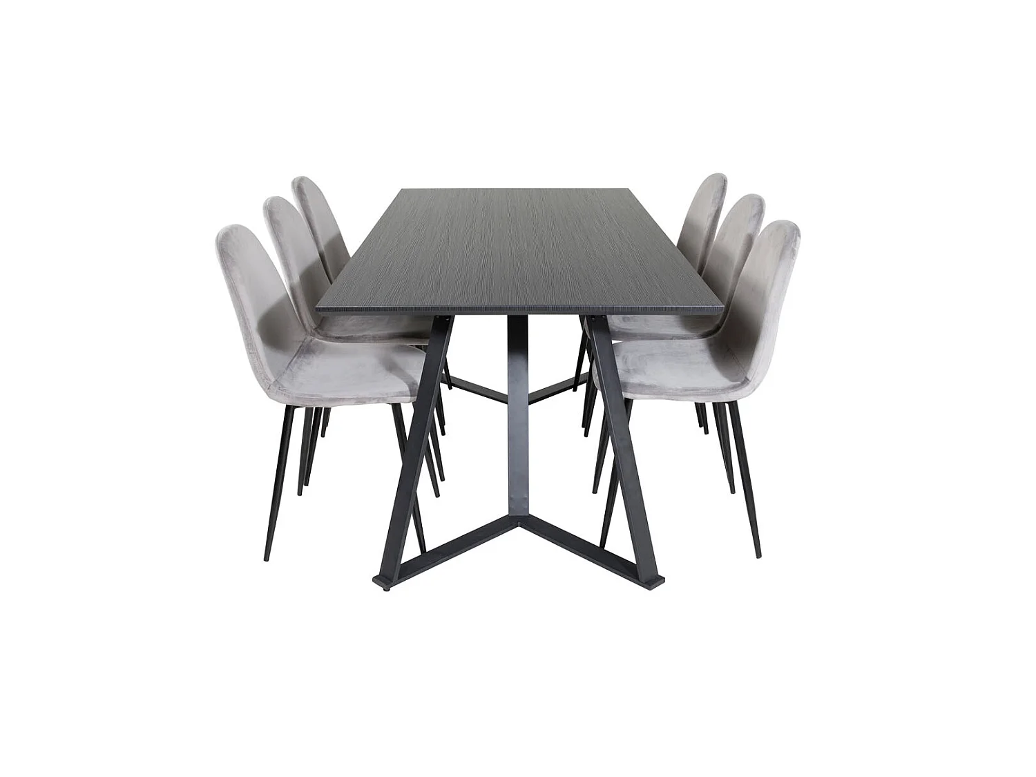 MarinaBLBL ensemble table, table noir et 6 Polar chaises Velours gris.