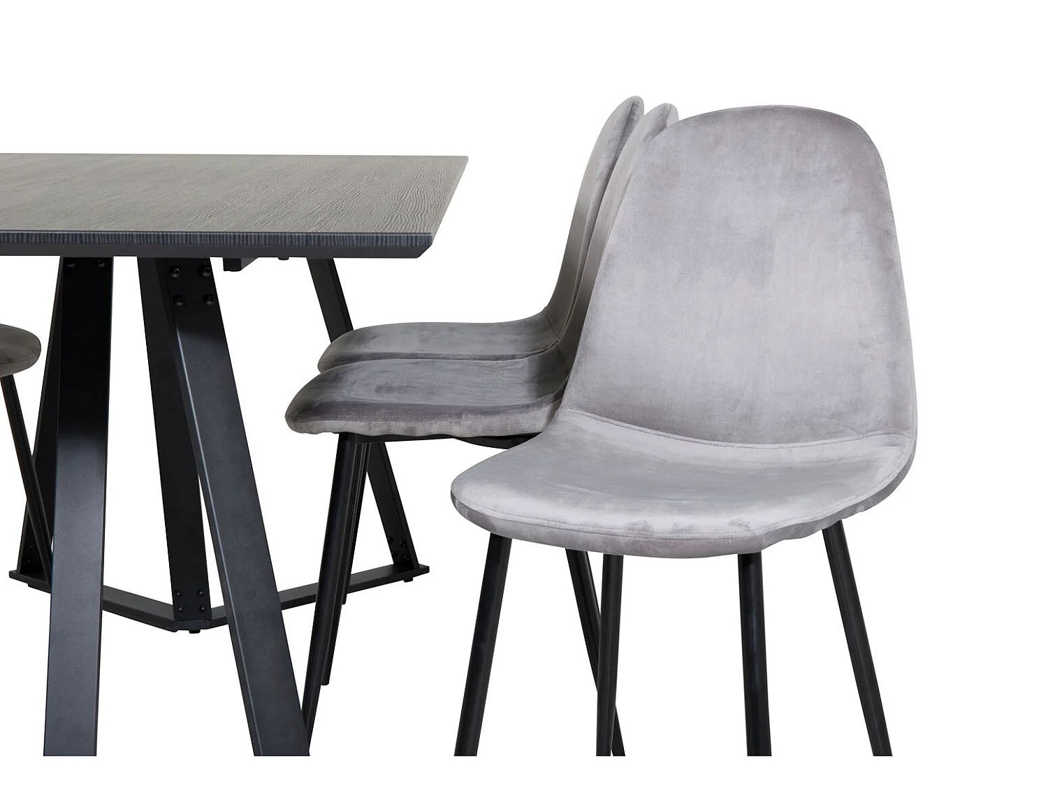 MarinaBLBL ensemble table, table noir et 6 Polar chaises Velours gris.