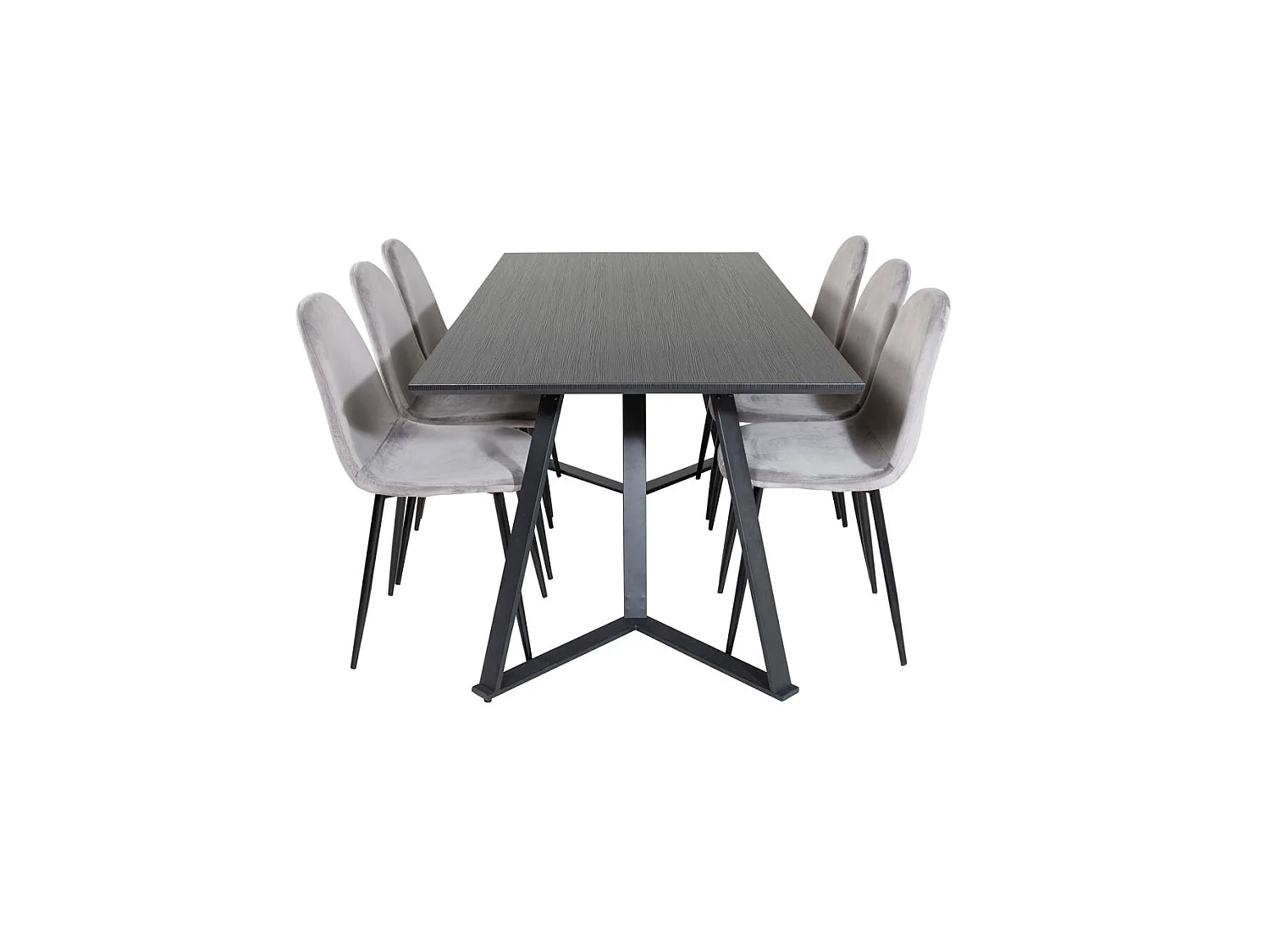 MarinaBLBL ensemble table, table noir et 6 Polar chaises Velours gris.