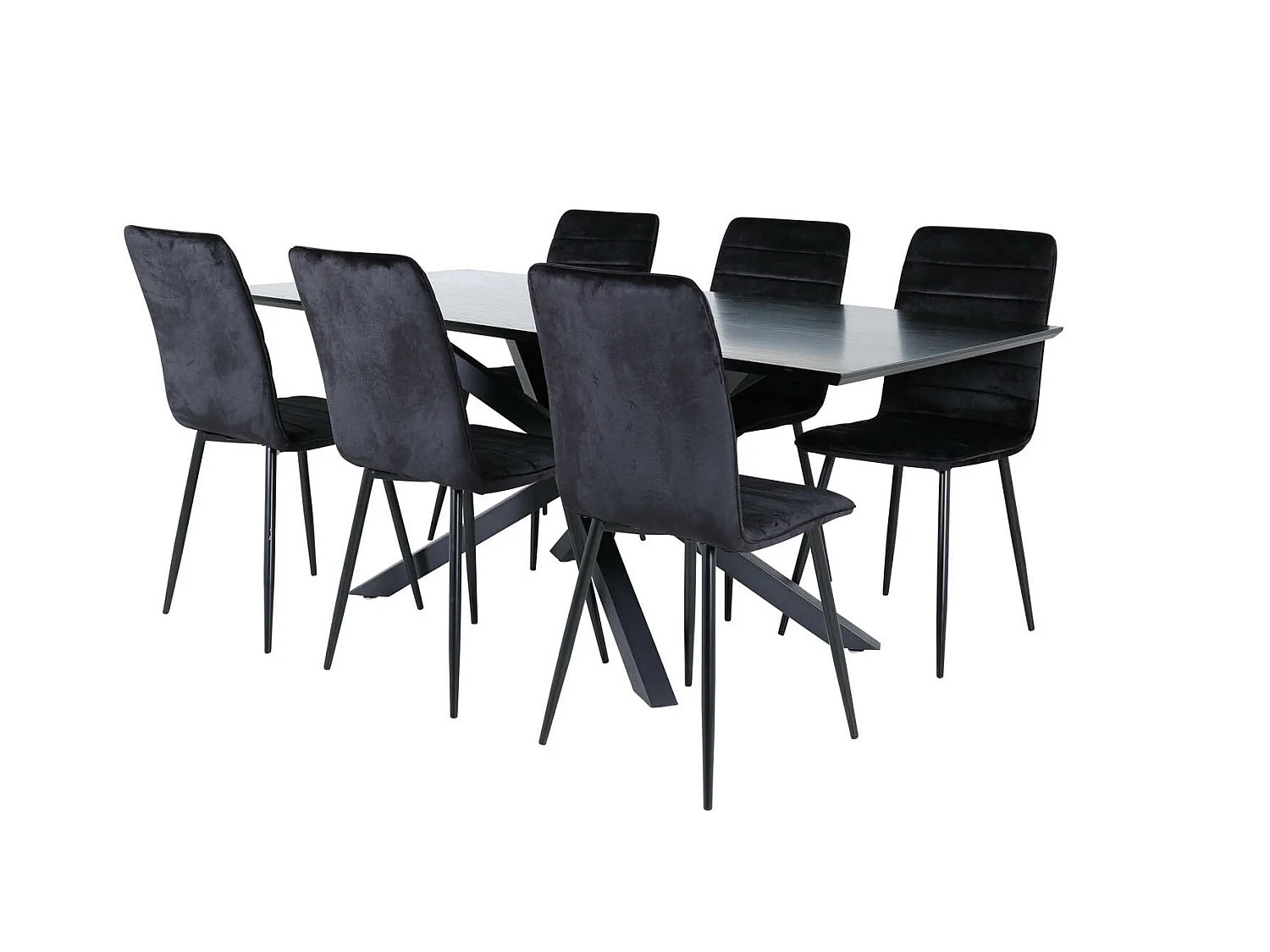 PiazzaBLBL eethoek eetkamertafel zwart en 6 Windu Lyx eetkamerstal velours zwart.