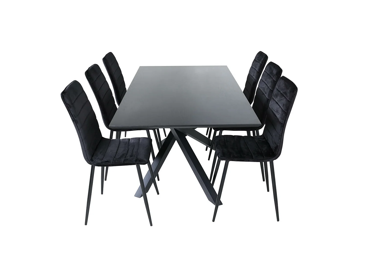 PiazzaBLBL Essgruppe Esstisch schwarz und 6 Windu Lyx Esszimmerstühle Velour schwarz.