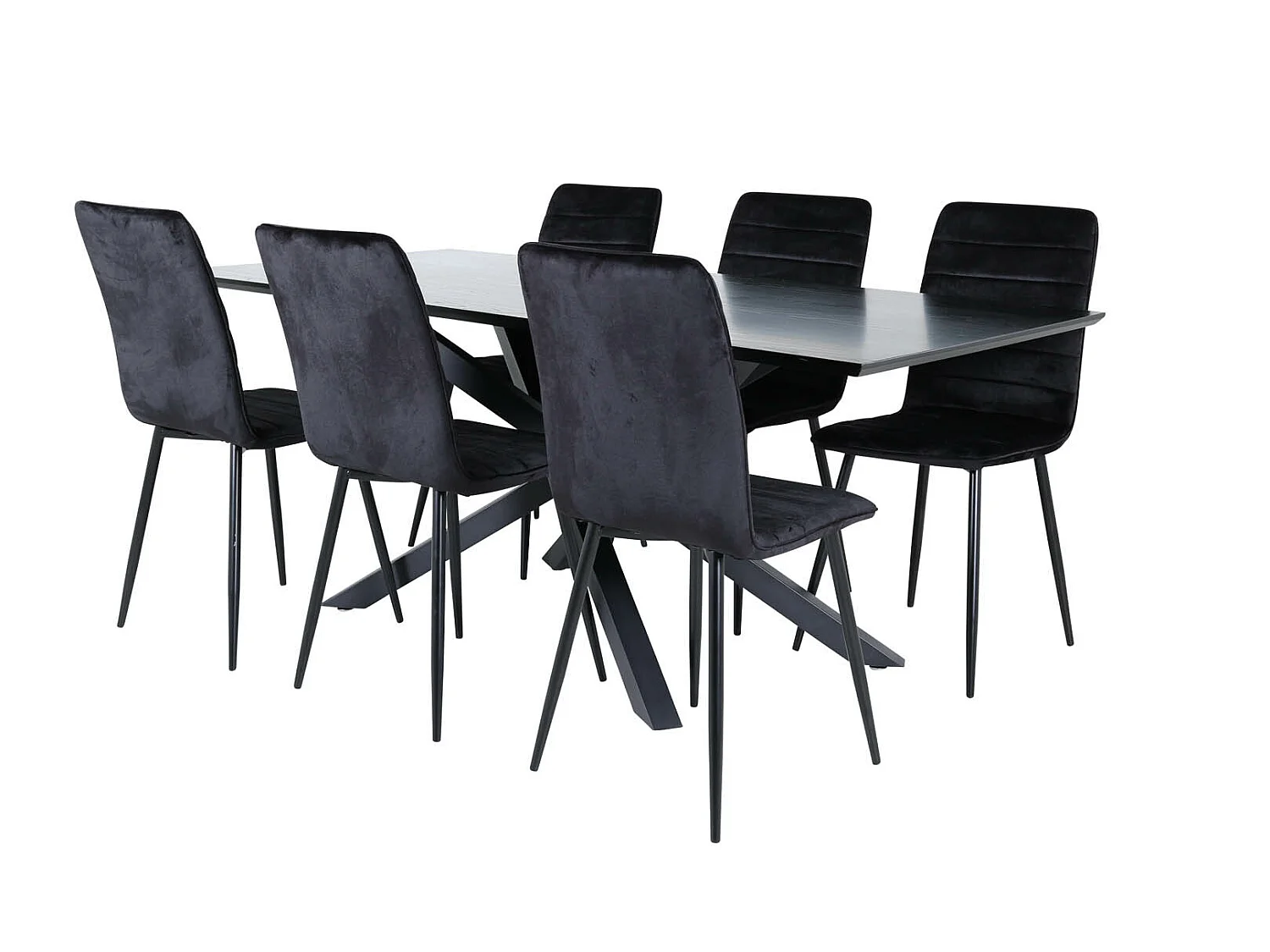 PiazzaBLBL eethoek eetkamertafel zwart en 6 Windu Lyx eetkamerstal velours zwart.