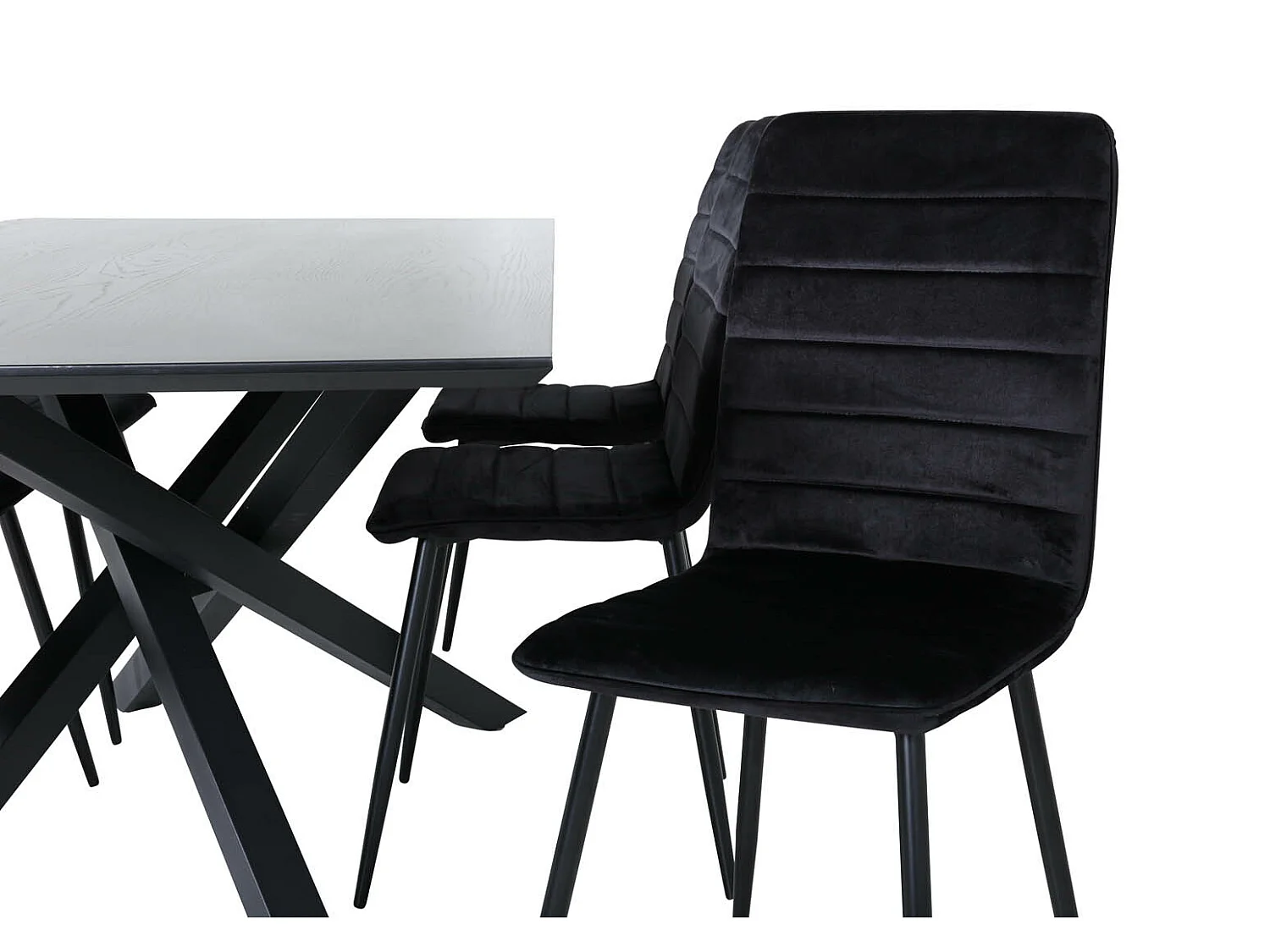 PiazzaBLBL eethoek eetkamertafel zwart en 6 Windu Lyx eetkamerstal velours zwart.