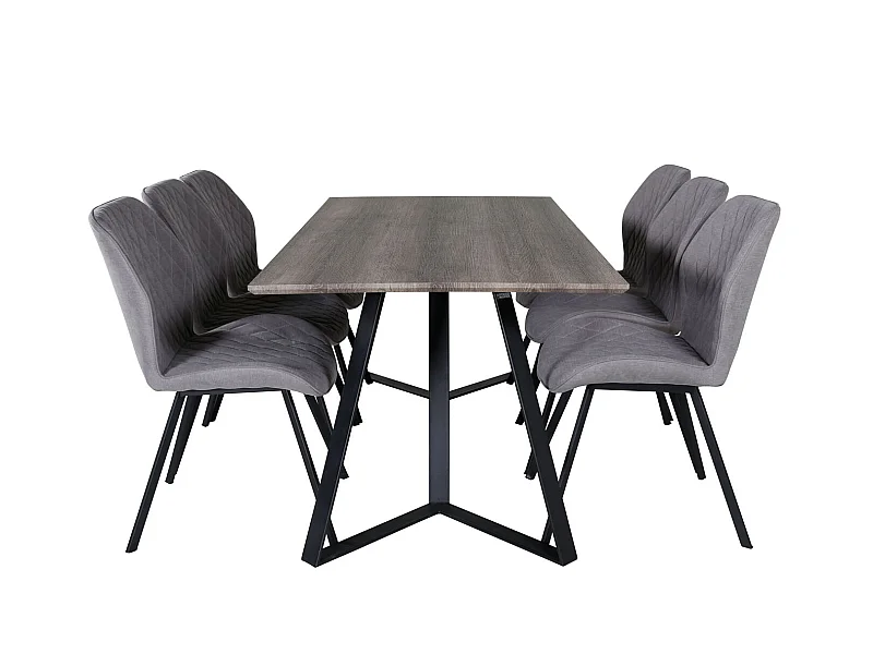 MarinaGRBL ensemble table, table El bois décor gris et 6 Gemma chaises gris.