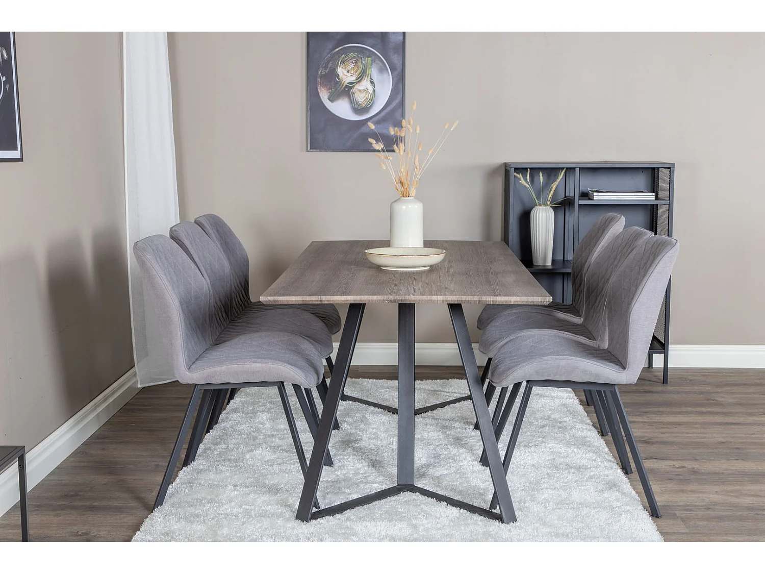 MarinaGRBL ensemble table, table El bois décor gris et 6 Gemma chaises gris.