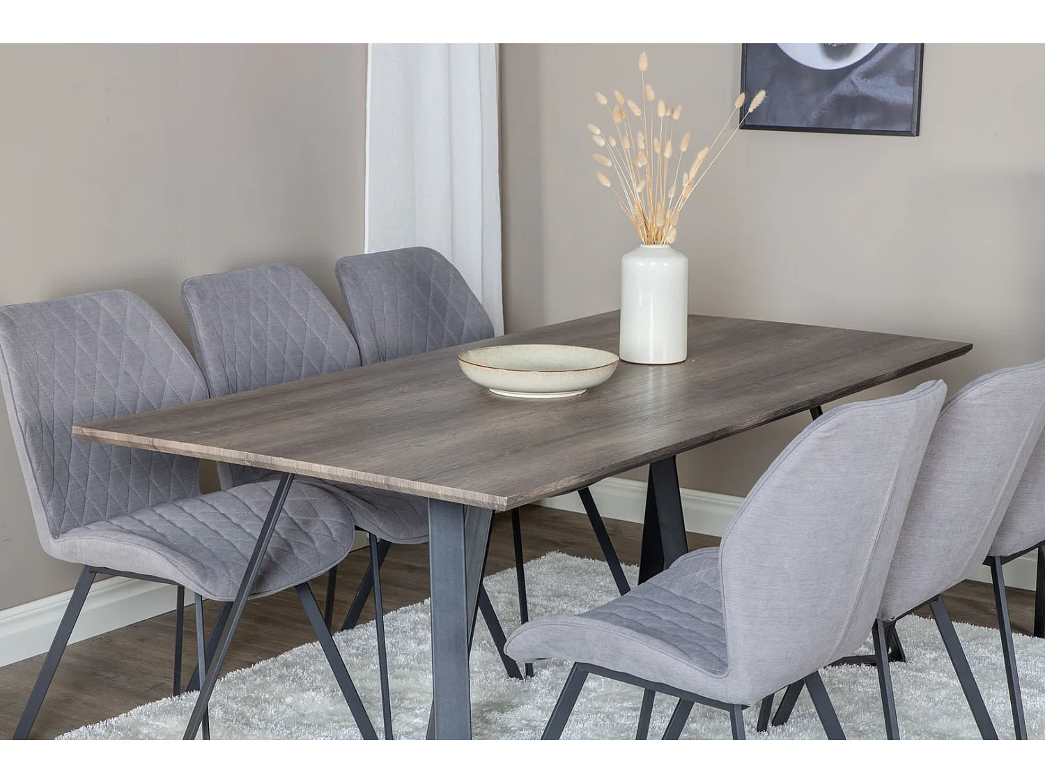 MarinaGRBL ensemble table, table El bois décor gris et 6 Gemma chaises gris.