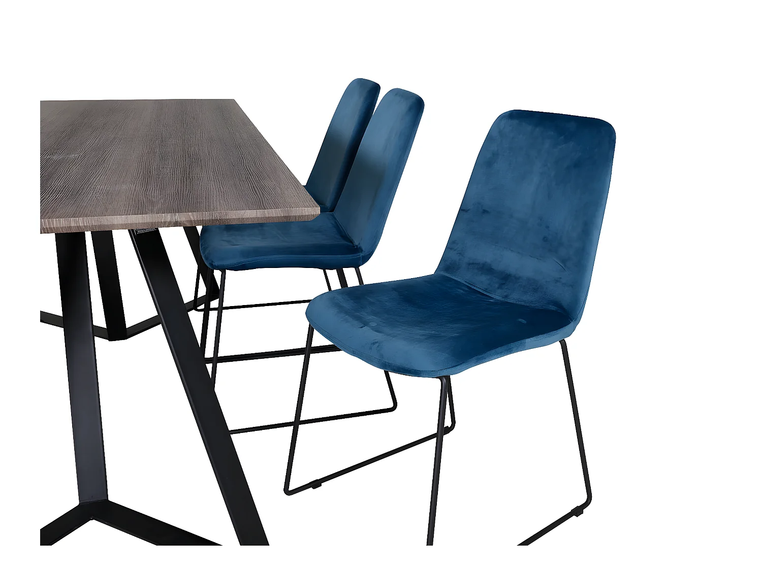 MarinaGRBL ensemble table, table El bois décor gris et 6 Muce chaises Velours bleu.