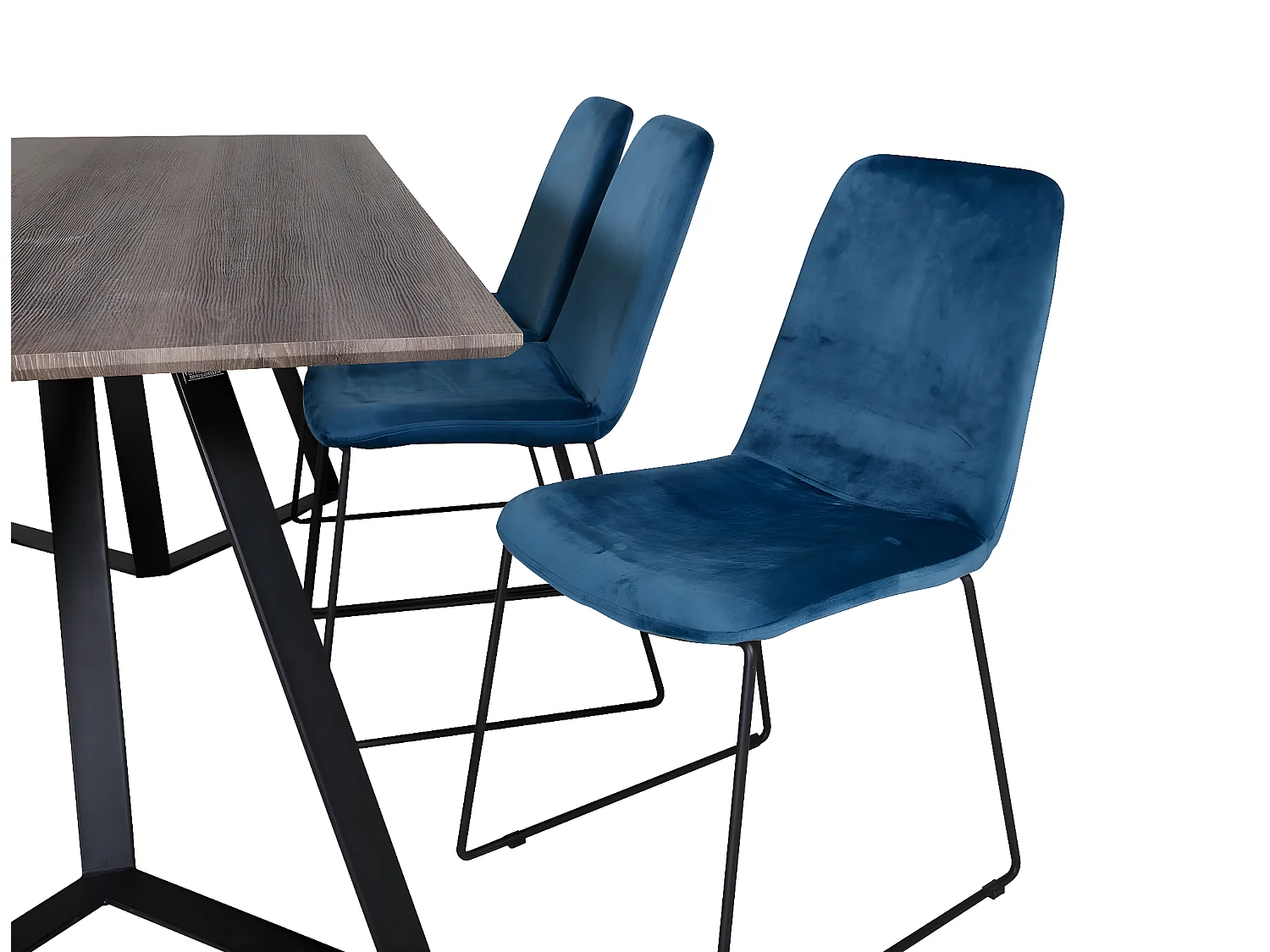 MarinaGRBL ensemble table, table El bois décor gris et 6 Muce chaises Velours bleu.