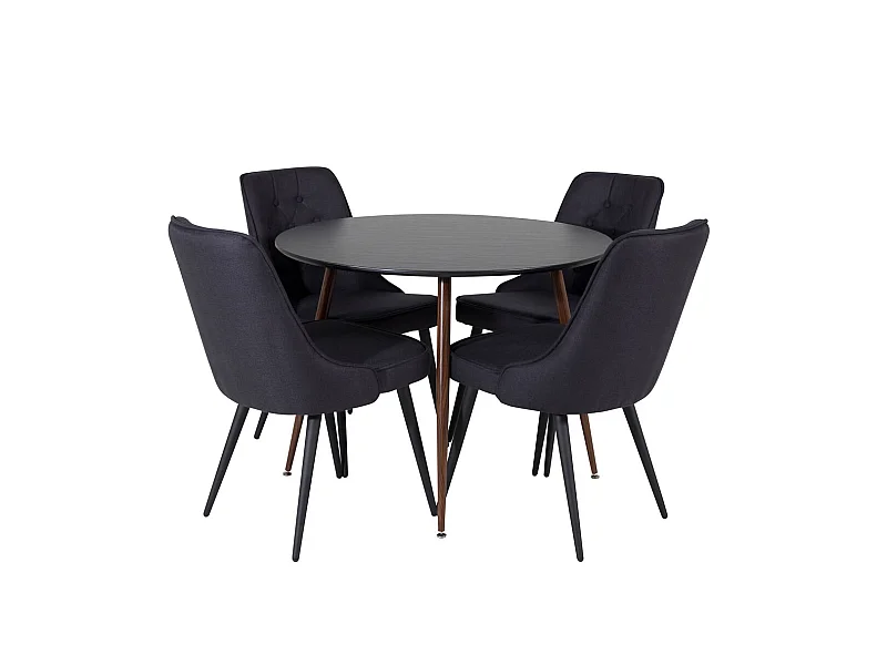 PlazaBLWA100 ensemble table, table noir et 4 Velvet Deluxe chaises noir.