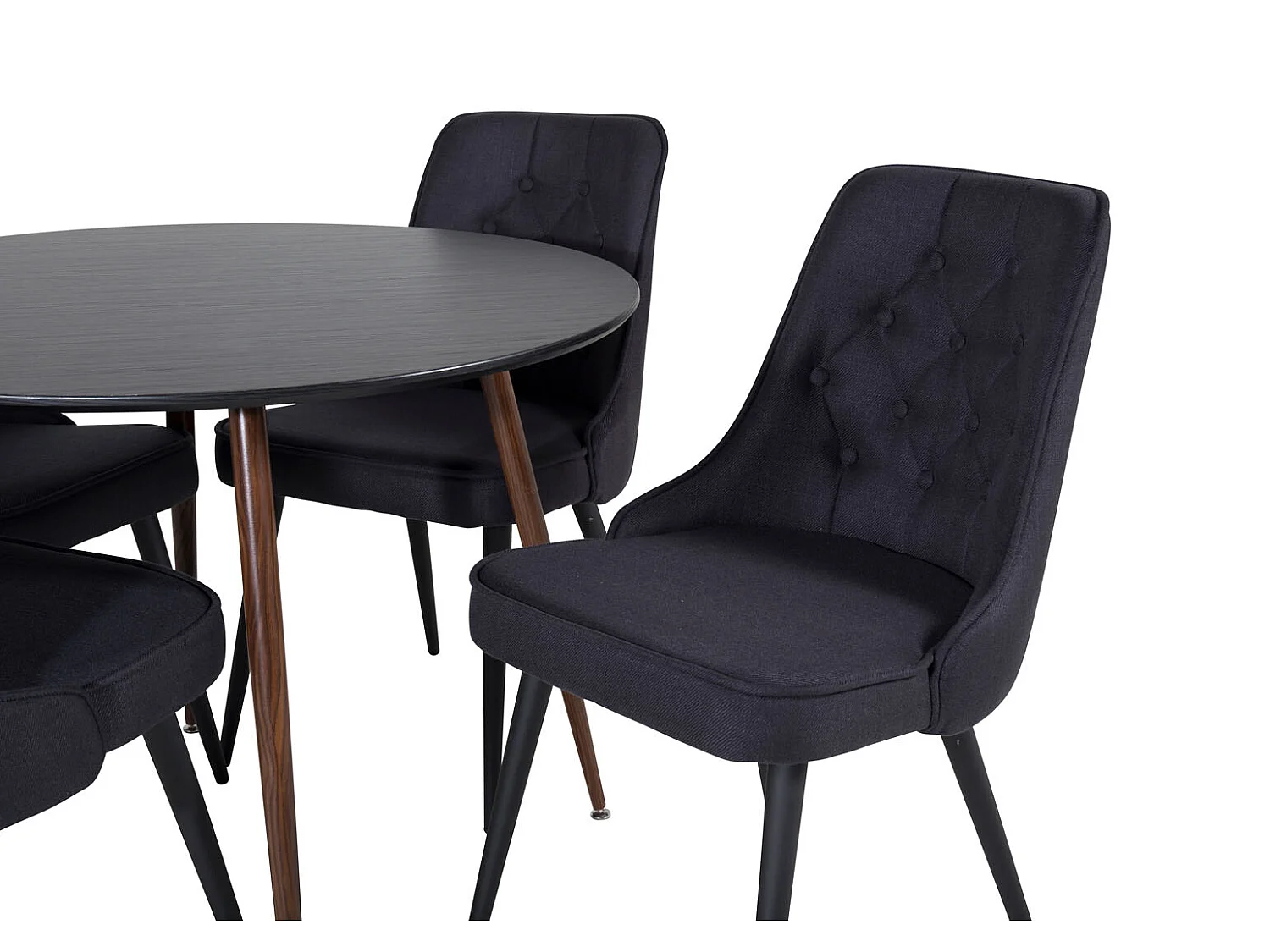 PlazaBLWA100 Essgruppe Esstisch schwarz und 4 Velvet Deluxe Esszimmerstühle schwarz.