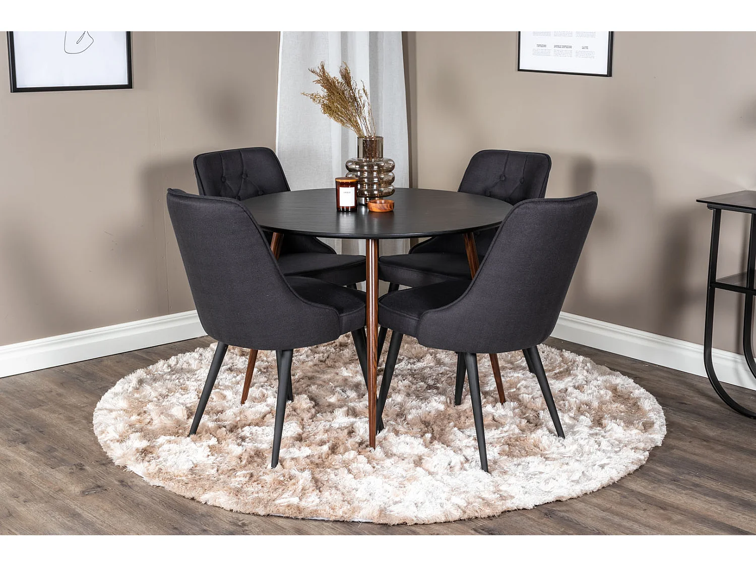 PlazaBLWA100 Essgruppe Esstisch schwarz und 4 Velvet Deluxe Esszimmerstühle schwarz.