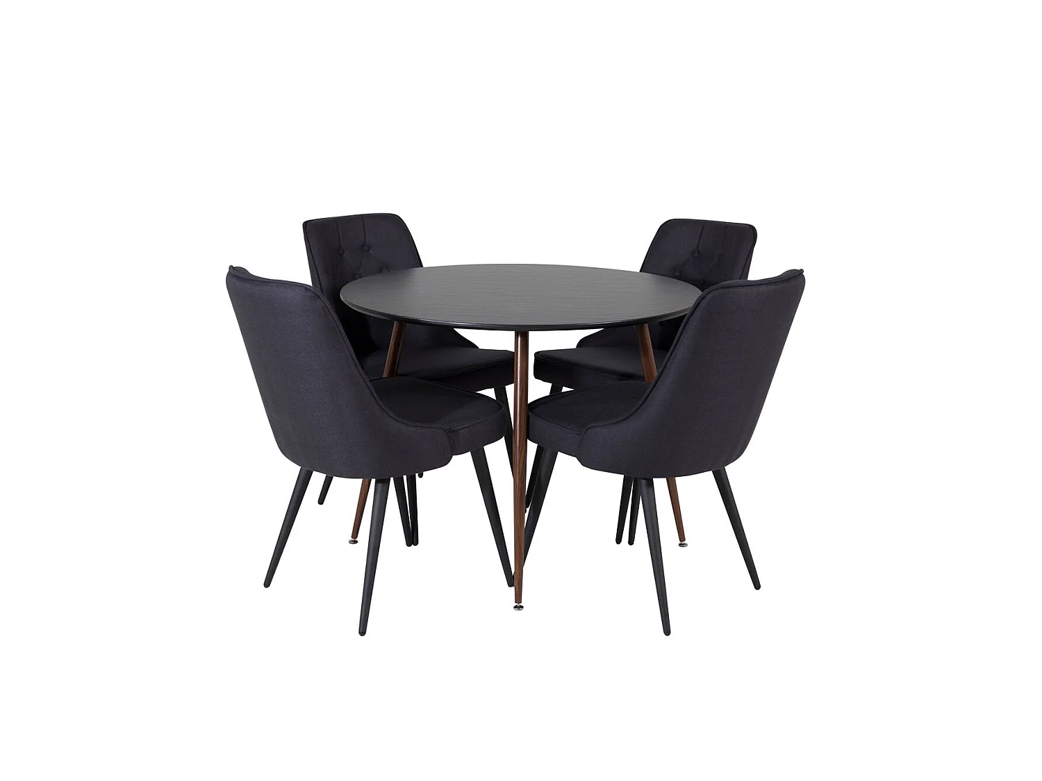PlazaBLWA100 ensemble table, table noir et 4 Velvet Deluxe chaises noir.