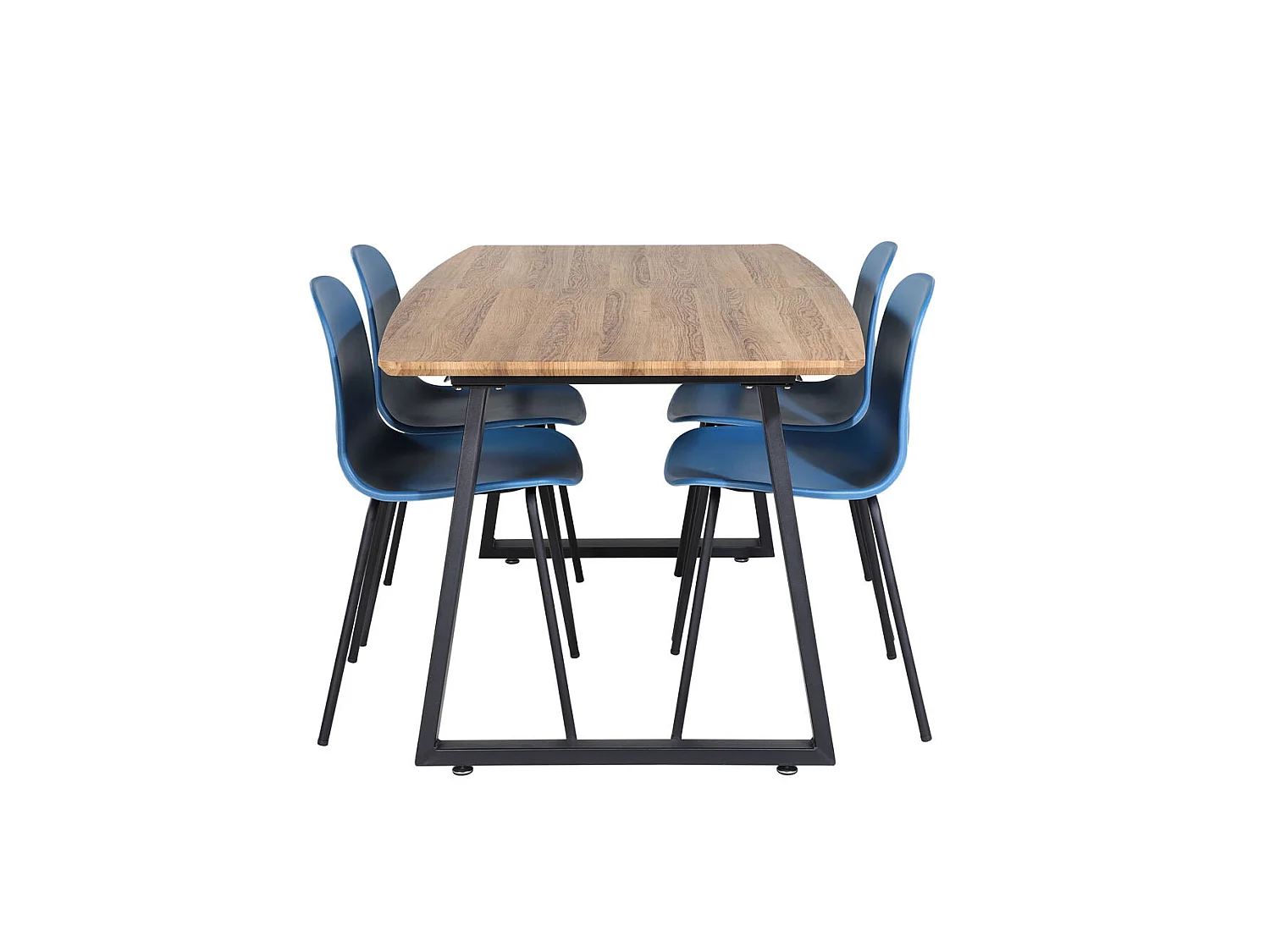IncaNABL ensemble table, table extensible longueur cm160 / 200 El bois décor et 4 Arctic chaises bleu, noir.