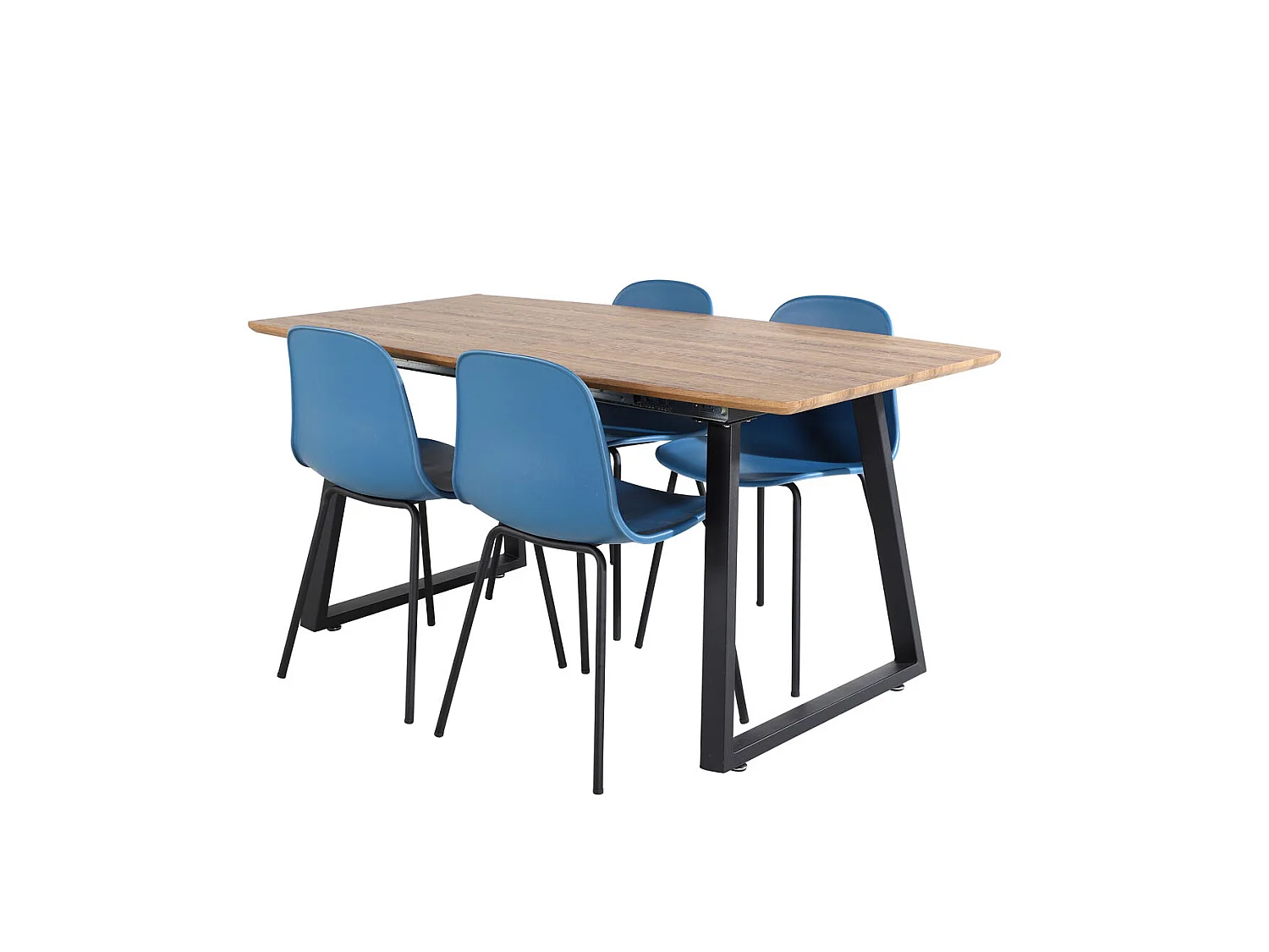 IncaNABL ensemble table, table extensible longueur cm160 / 200 El bois décor et 4 Arctic chaises bleu, noir.