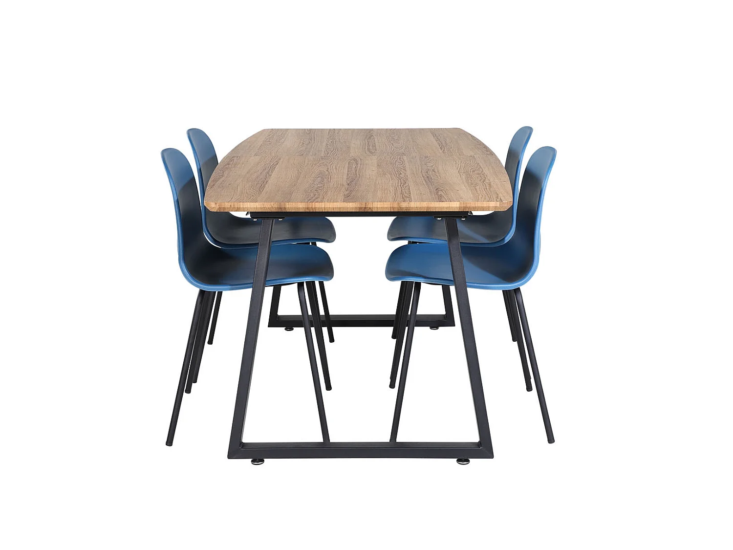 IncaNABL eethoek eetkamertafel uitschuifbare tafel lengte cm 160 / 200 el hout decor en 4 Arctic eetkamerstal blauw, zwart.