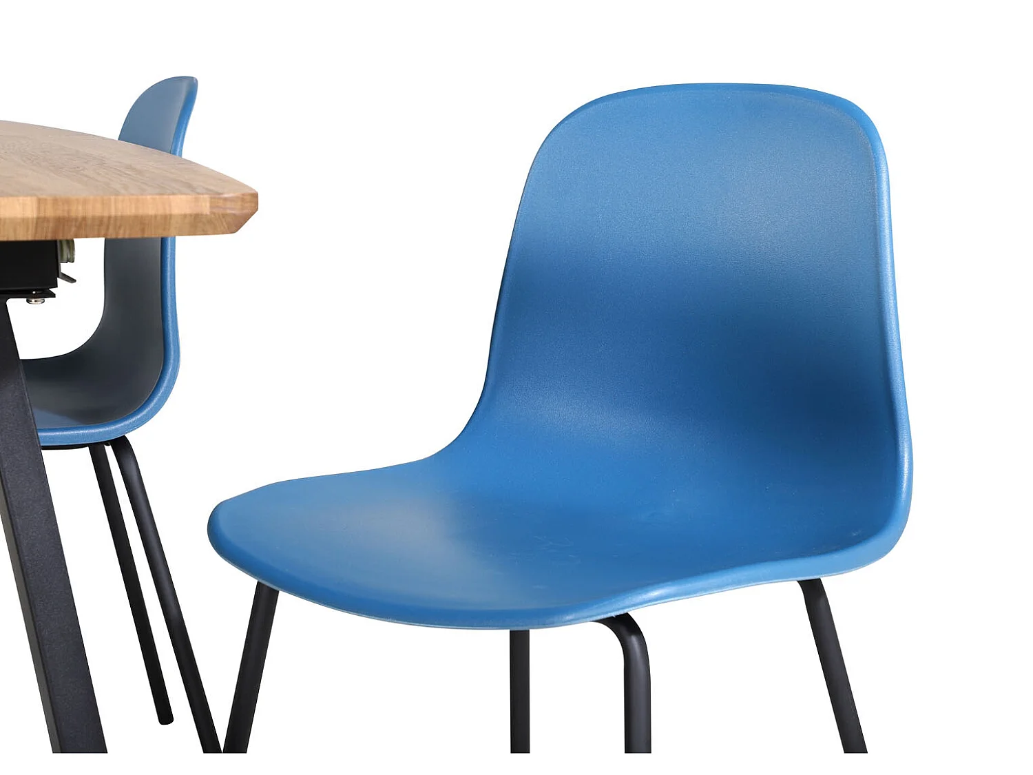 IncaNABL eethoek eetkamertafel uitschuifbare tafel lengte cm 160 / 200 el hout decor en 4 Arctic eetkamerstal blauw, zwart.