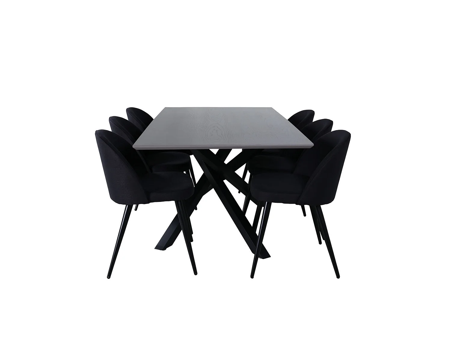 PiazzaGRBL ensemble table, table gris et 6 Velvet chaises noir.