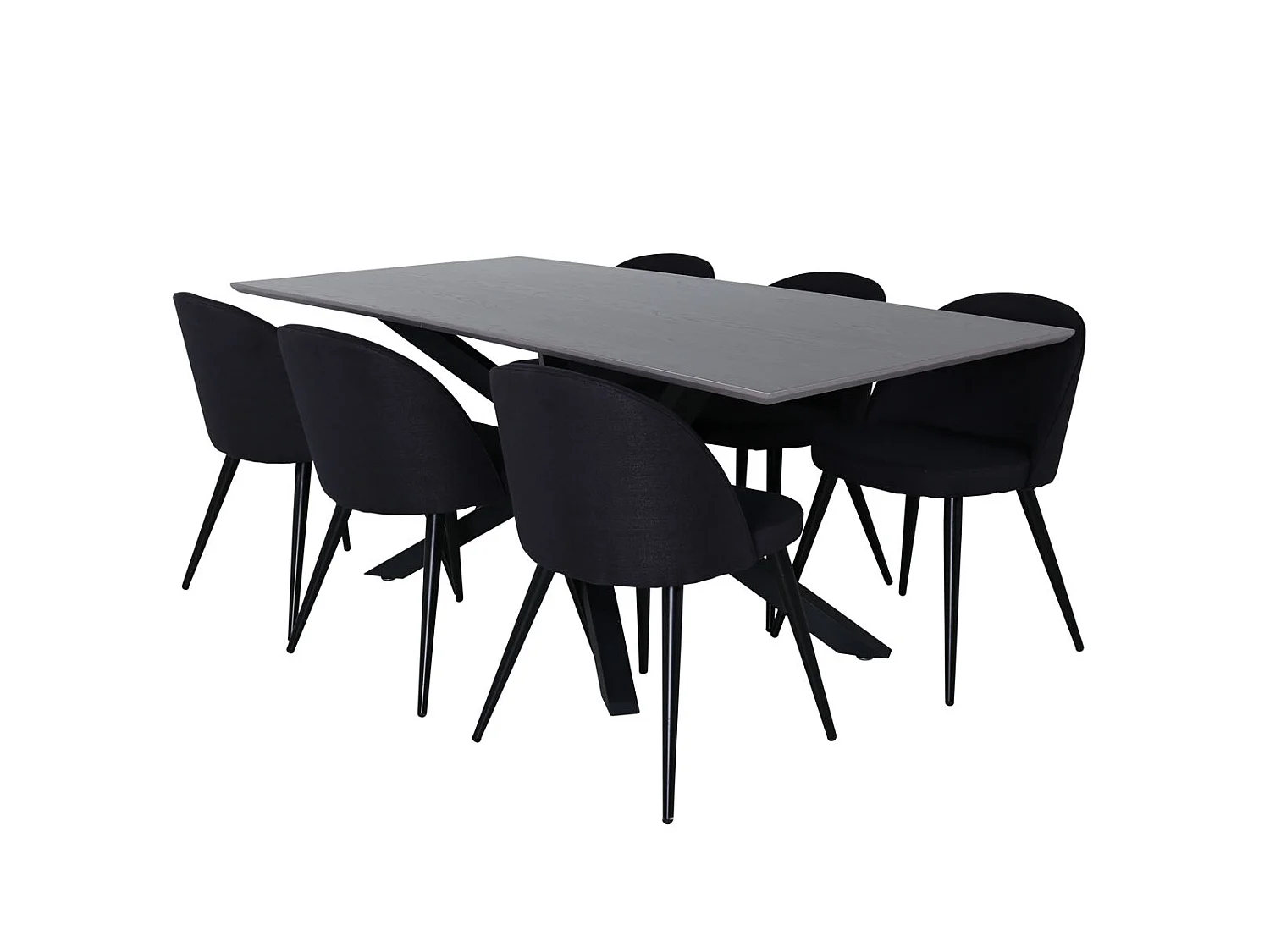 PiazzaGRBL Essgruppe Esstisch grau und 6 Velvet Esszimmerstühle schwarz.