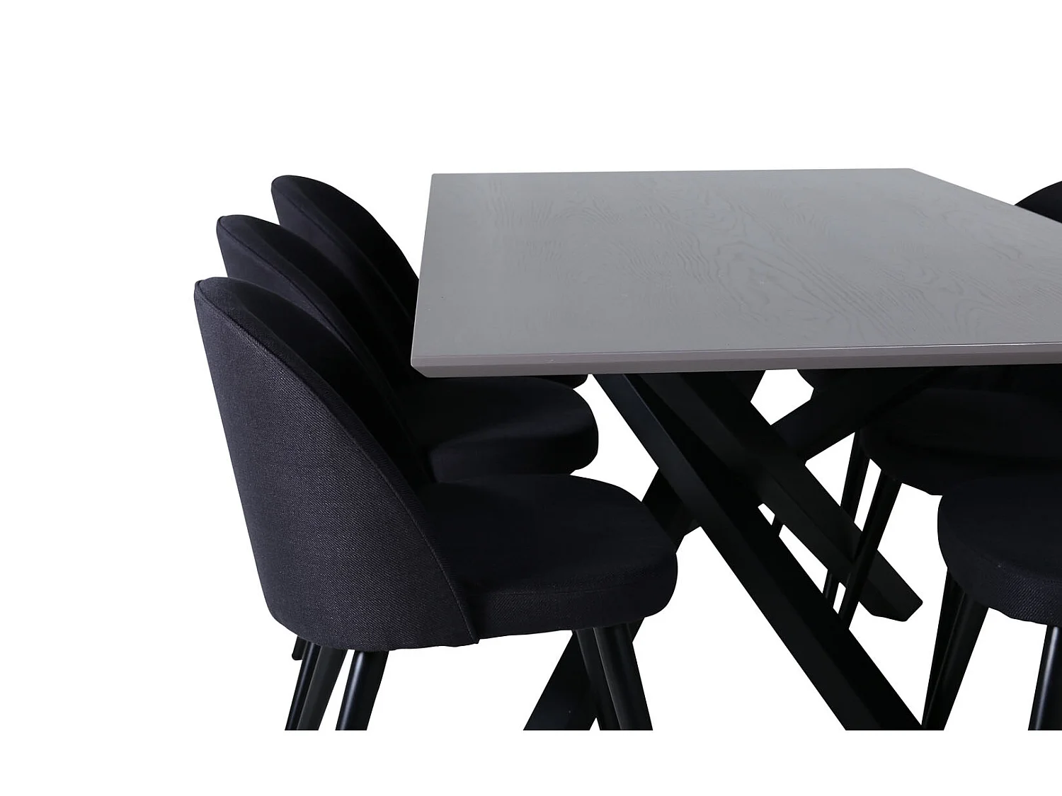 PiazzaGRBL Essgruppe Esstisch grau und 6 Velvet Esszimmerstühle schwarz.