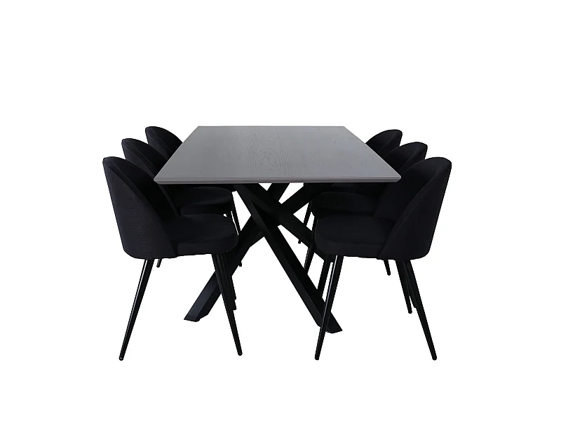 PiazzaGRBL Essgruppe Esstisch grau und 6 Velvet Esszimmerstühle schwarz.