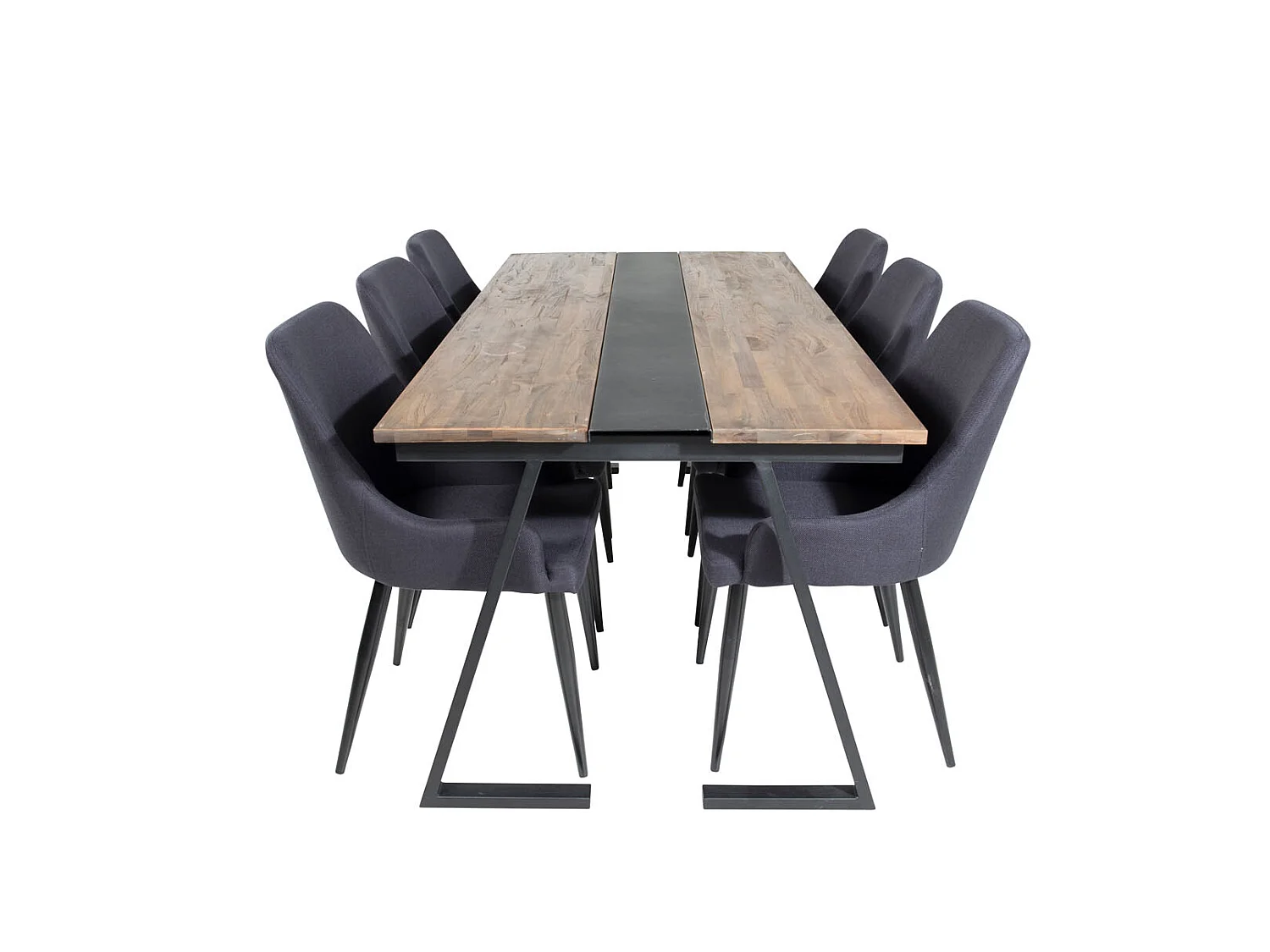 Jakarta ensemble table, table teck et 6 Plaza chaises noir.