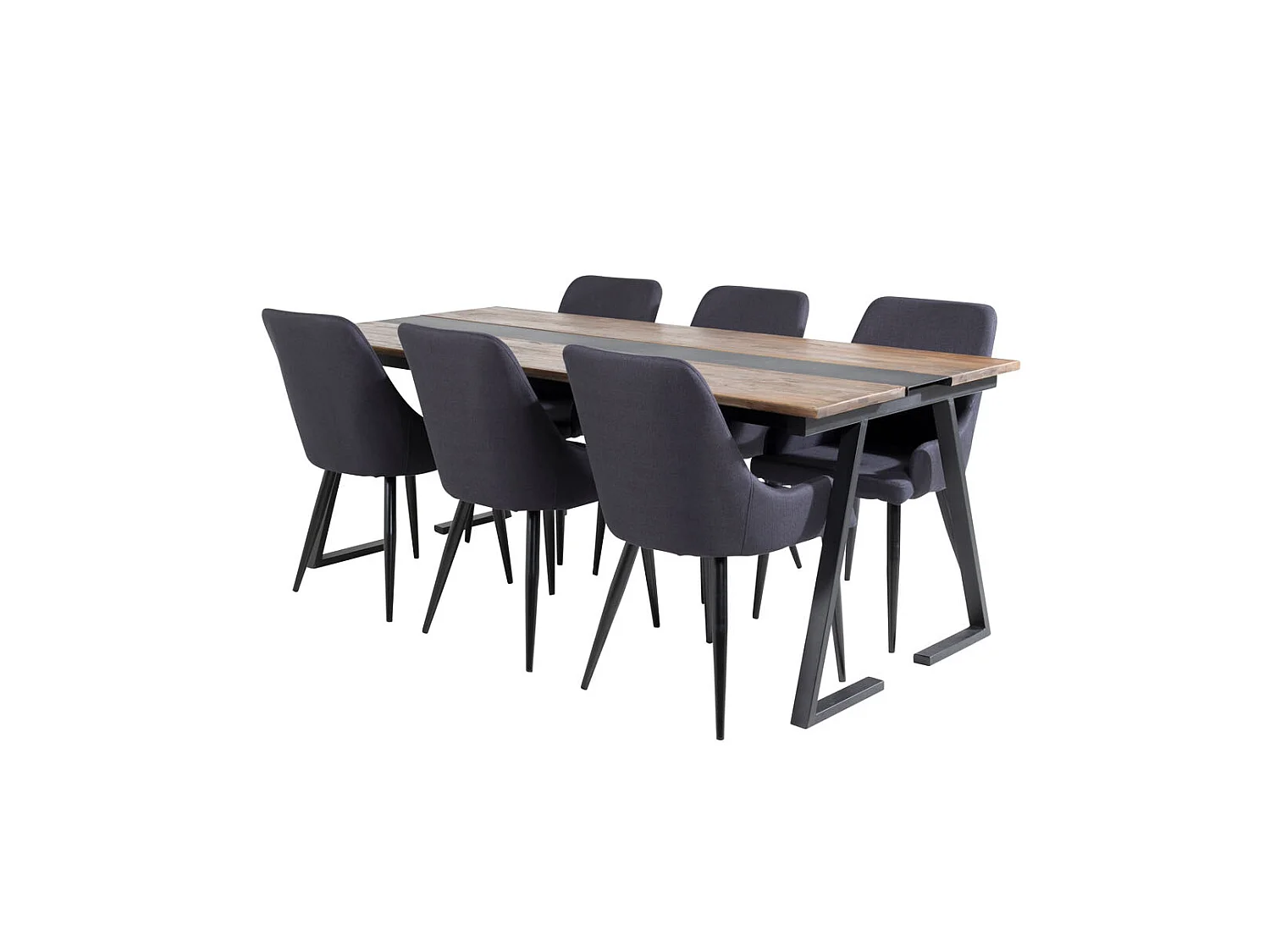 Jakarta ensemble table, table teck et 6 Plaza chaises noir.