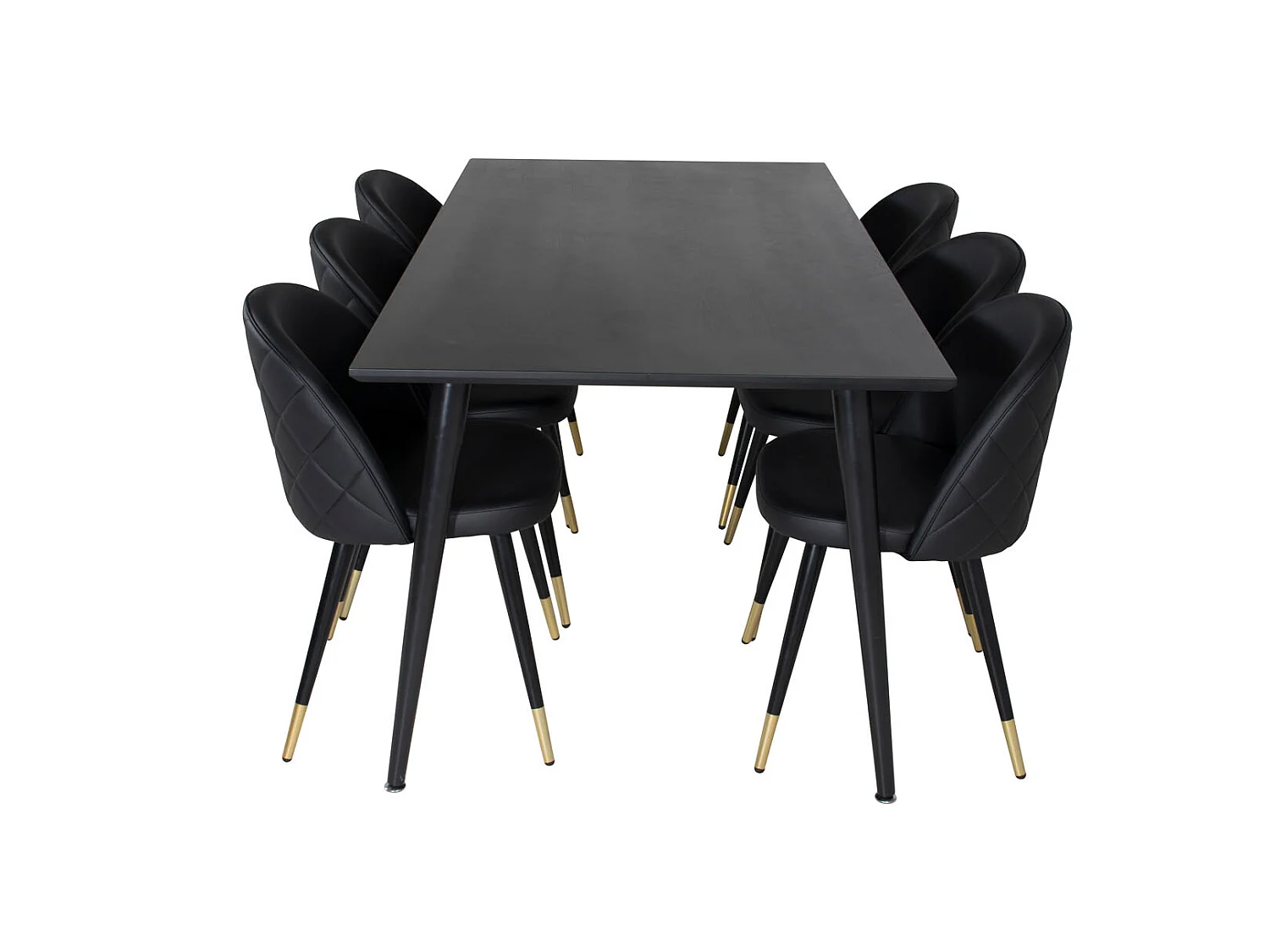 Dipp180x90BLBL Essgruppe Esstisch schwarz und 6 Velvet Esszimmerstühle PU Kunstleder schwarz.