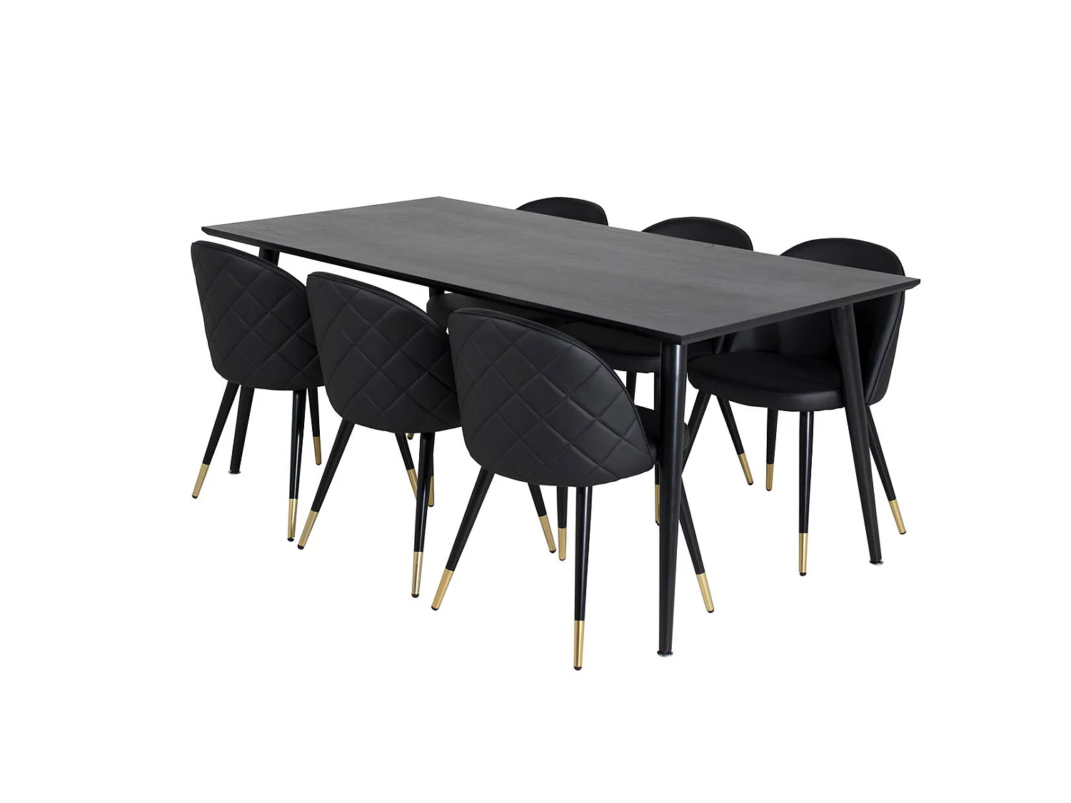Dipp180x90BLBL Essgruppe Esstisch schwarz und 6 Velvet Esszimmerstühle PU Kunstleder schwarz.