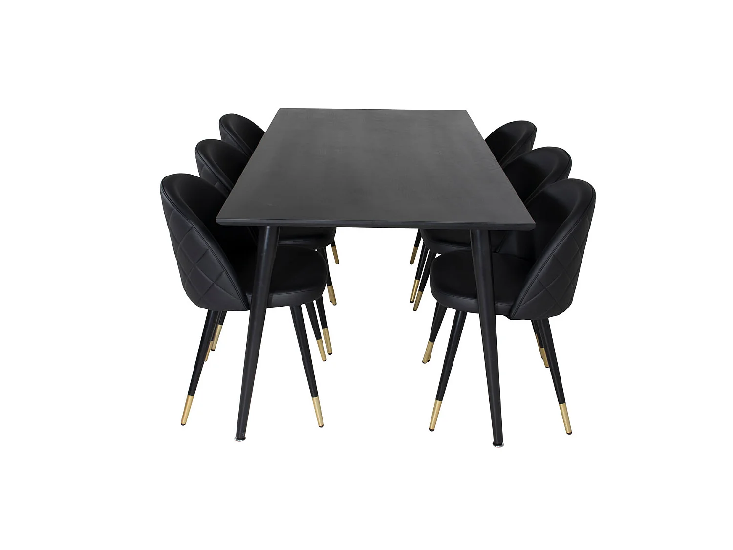 Dipp180x90BLBL ensemble table, table noir et 6 Velvet chaises Similicuir PU noir.